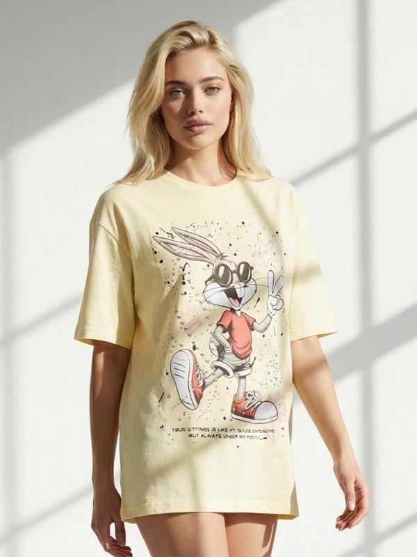 7589 Bunny Zımbalı Tişört Sarı