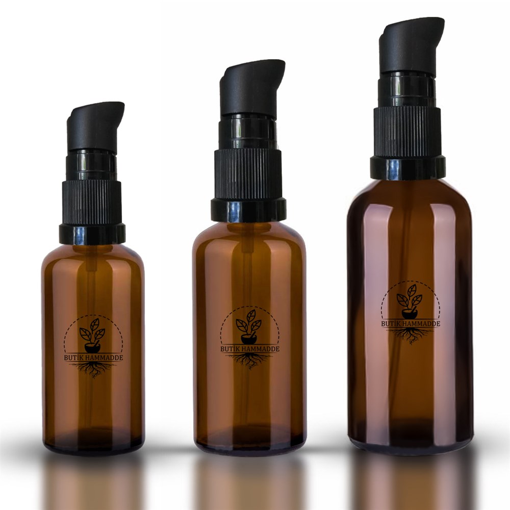 100 ml, 50 ml, 30 ml siyah losyon başlıklı amber cam şişe