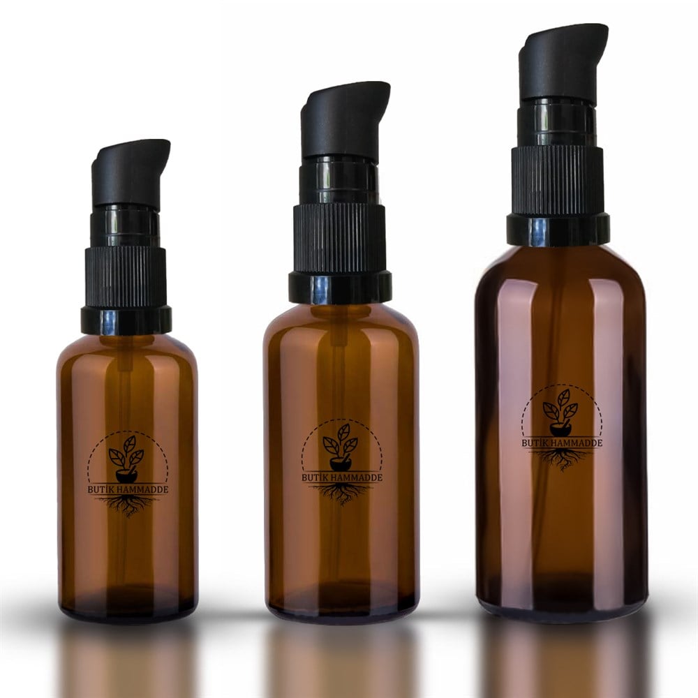 100 ml, 50 ml, 30 ml siyah losyon başlıklı amber cam şişe