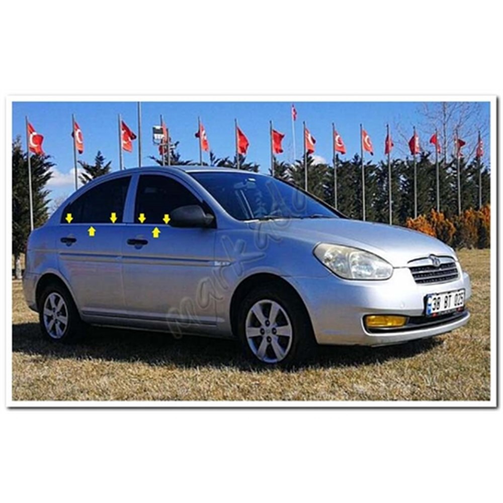 DB Chrome Hyundai Accent Era Cam Çıtası Nikelajı 2005-2011 4 Parça P.Çelik