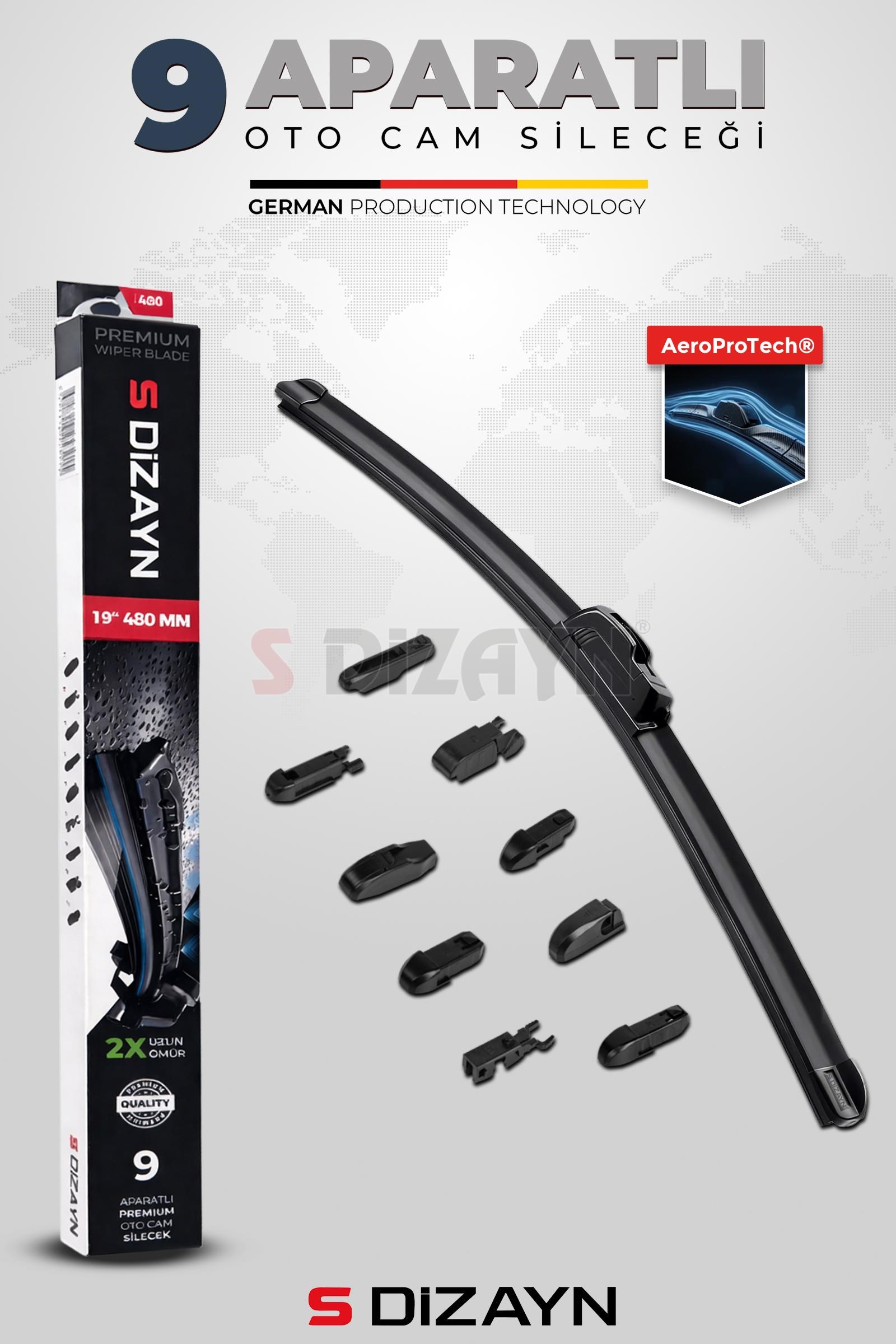 S-Dizayn 9 Aparatlı Oto Cam Sileceği 43 Cm 17 İnç Universal A+ Kalite