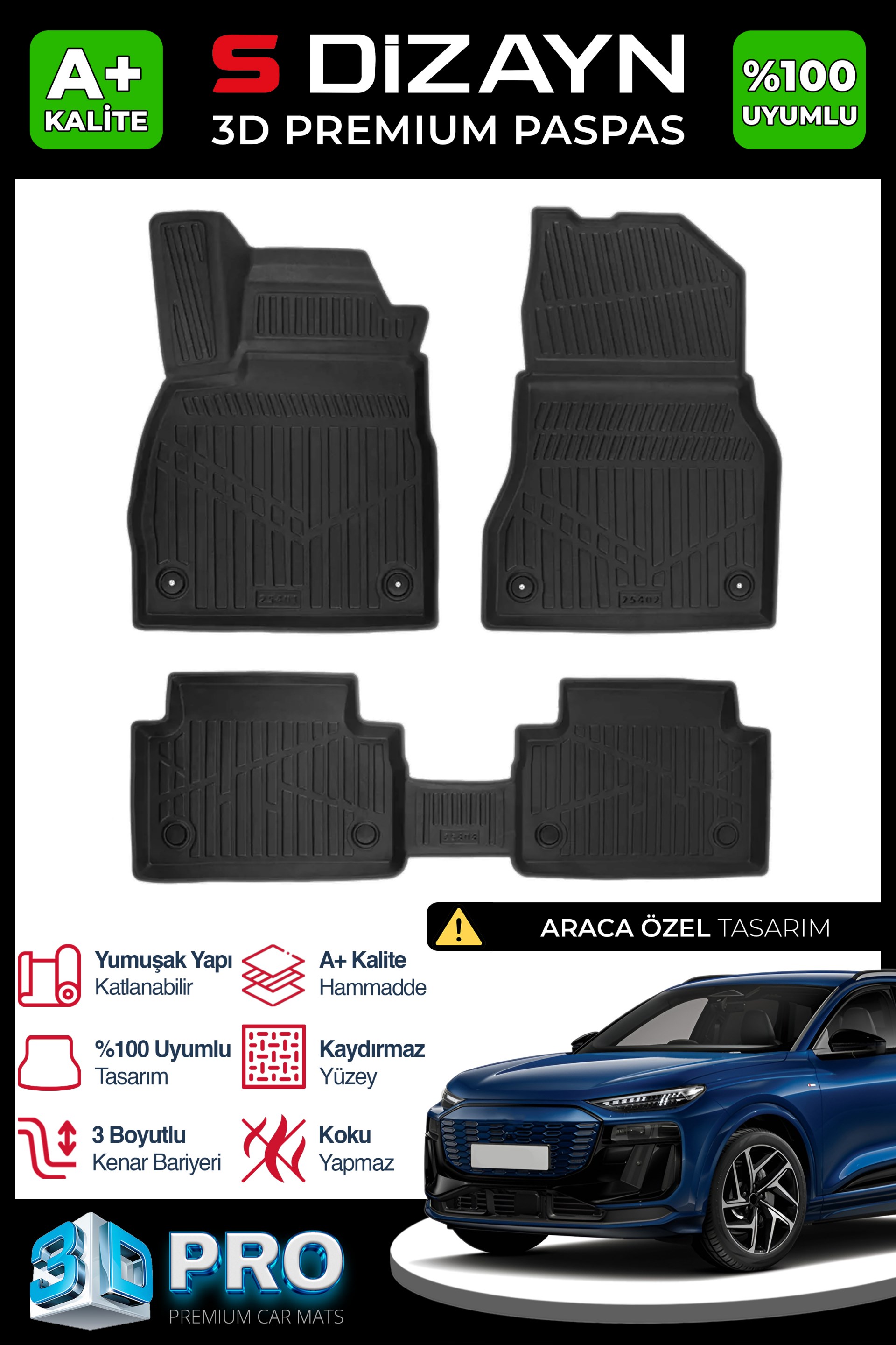 S-Dizayn Audi Q6 E-Tron 3D Pro Havuzlu Paspas 2025 Üzeri A+ Kalite