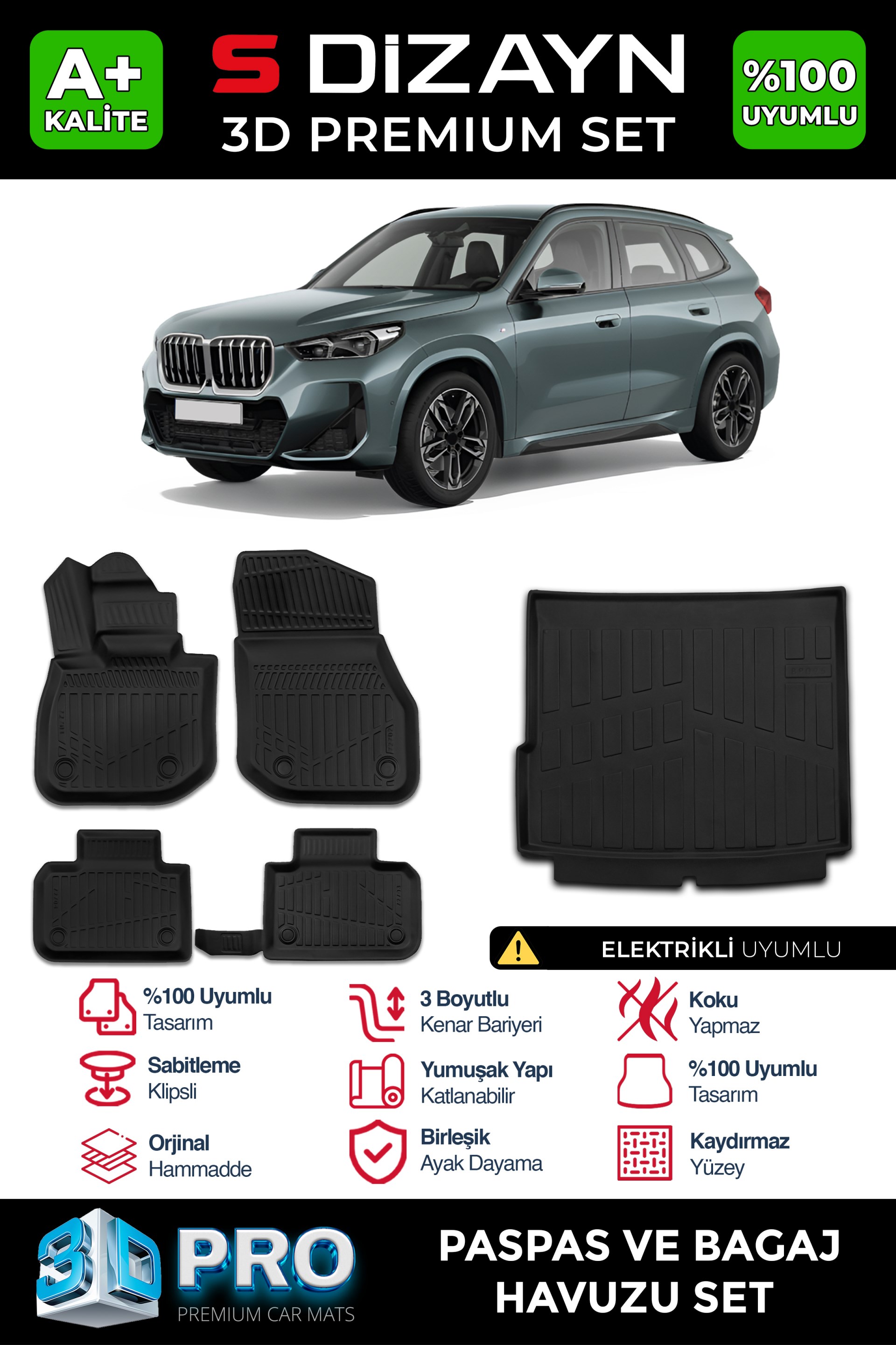 S-Dizayn Bmw IX1 3D Pro Havuzlu Paspas ve Bagaj Havuzu Seti (2li SET) 2024 Üzeri A+ Kalite