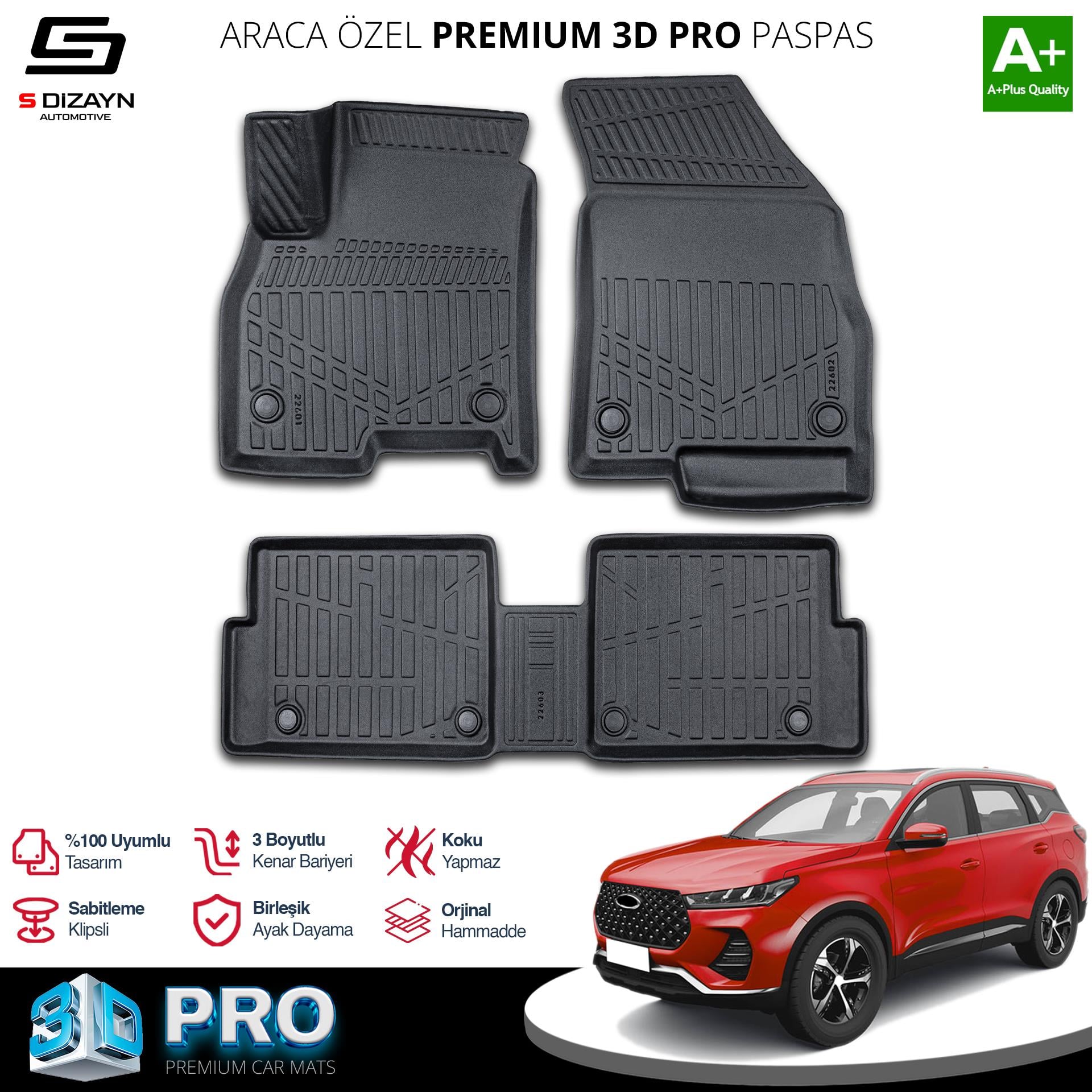 S-Dizayn Chery Tiggo 7 Pro 3D Pro Havuzlu Paspas 2022-2025 A+ Kalite
