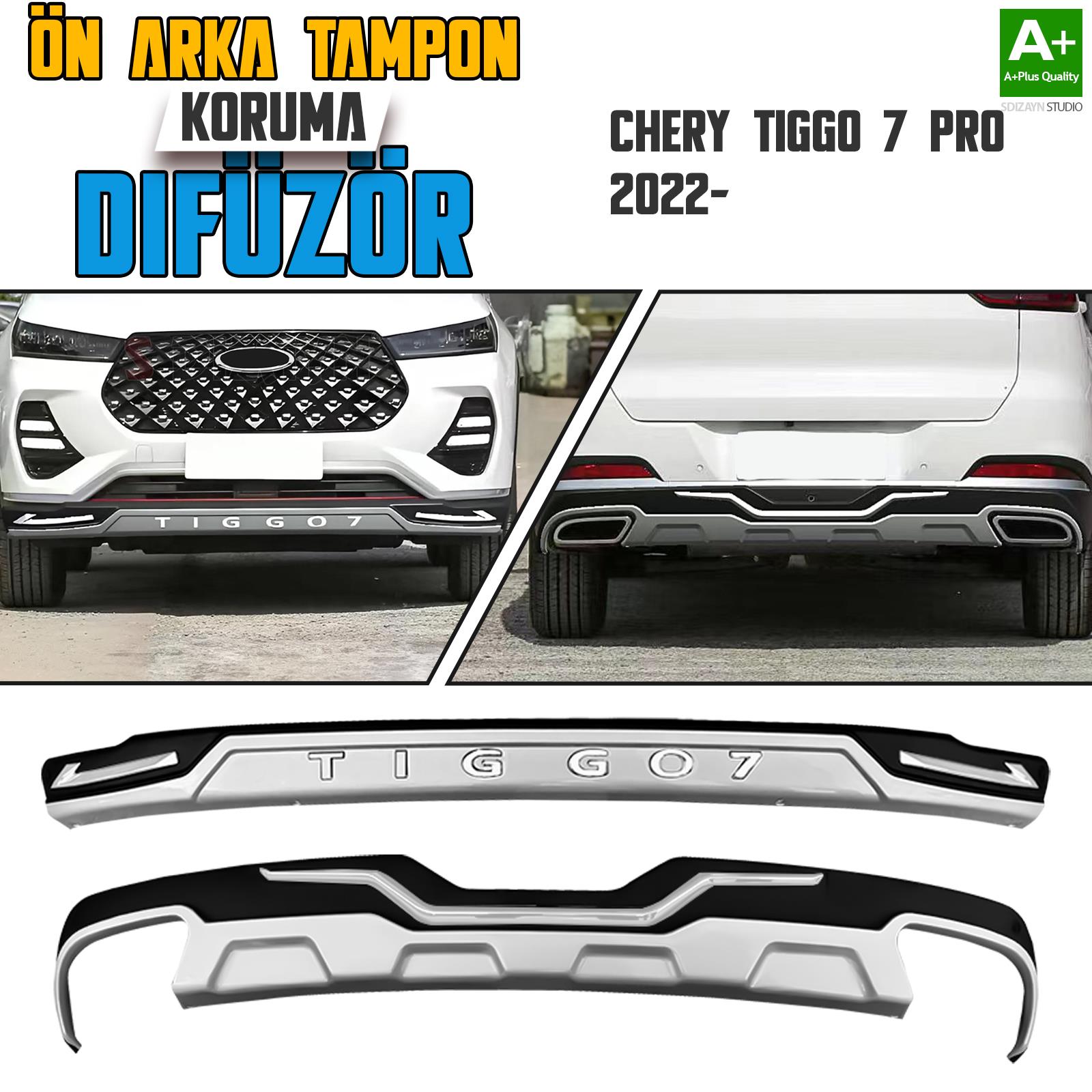 S-Dizayn Chery Tiggo 7 Pro Ön ve Arka Tampon Koruma Difüzör Seti 2022-2025 A+ Kalite