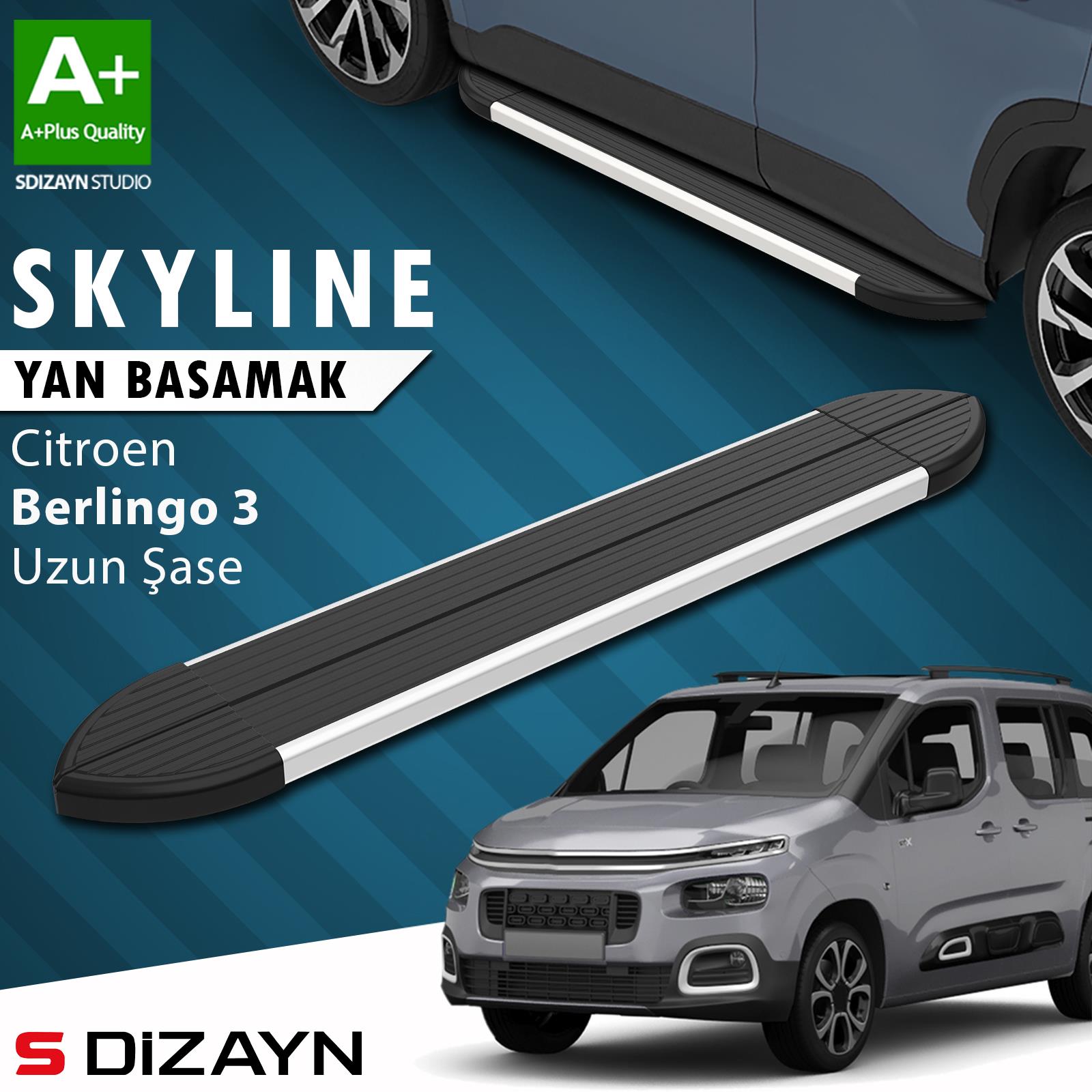 Citroen Berlingo 3 Uzun Şase Skyline Aluminyum Yan Basamak 213 Cm 2018 Üzeri A+ Kalite