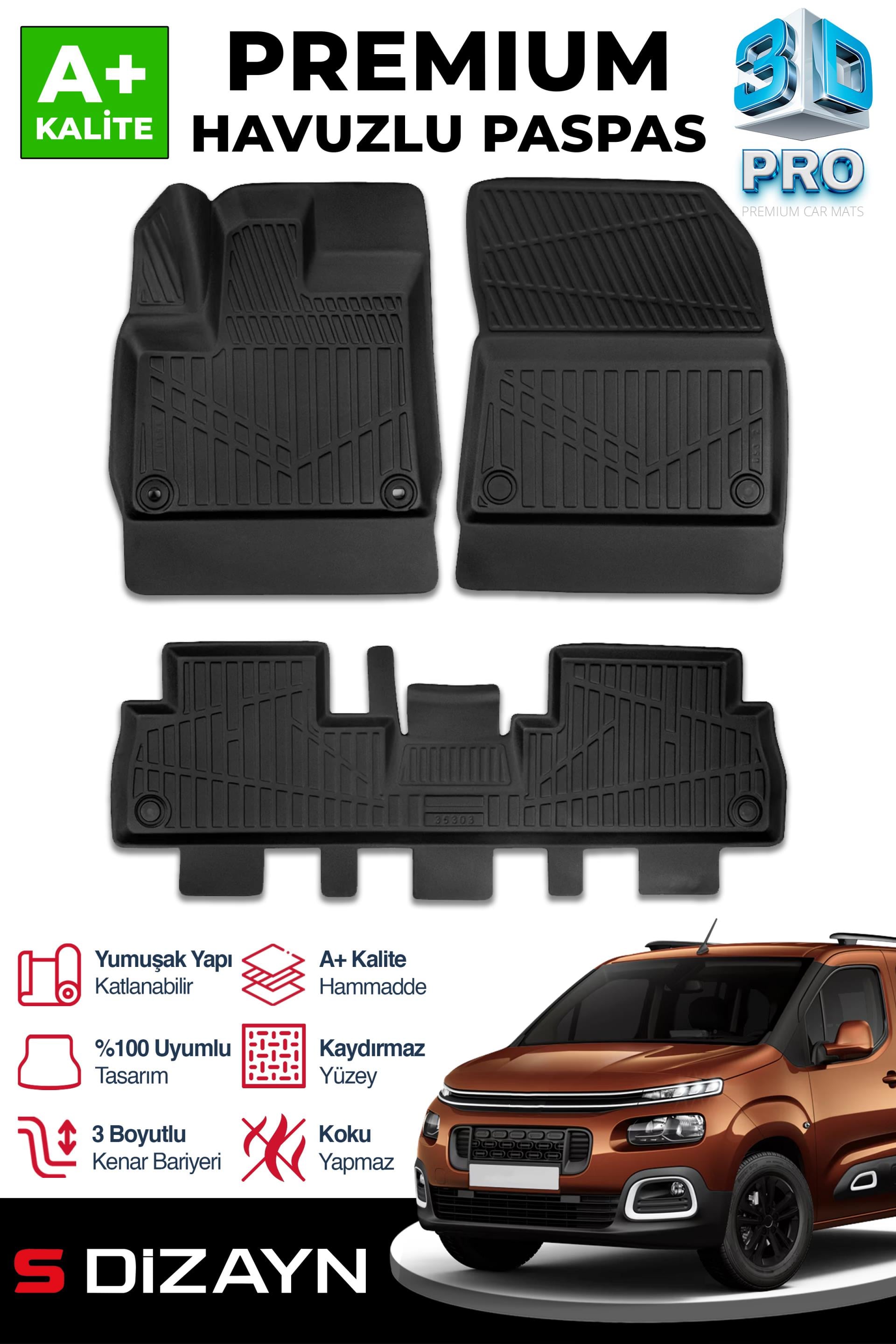 S-Dizayn Citroen Berlingo 3D Pro Havuzlu Paspas 2018 Üzeri A+ Kalite