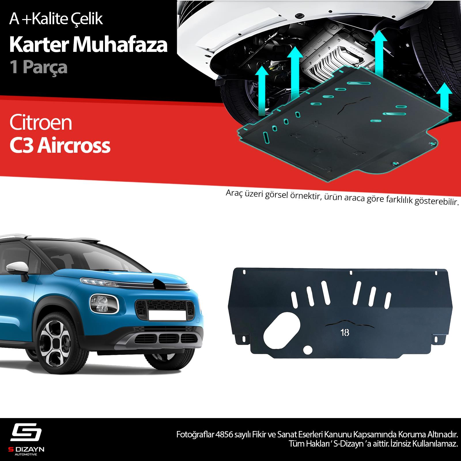 S-Dizayn Citroen C3 Aircross Çelik Karter Muhafaza Koruma 2017-2024 A+ Kalite