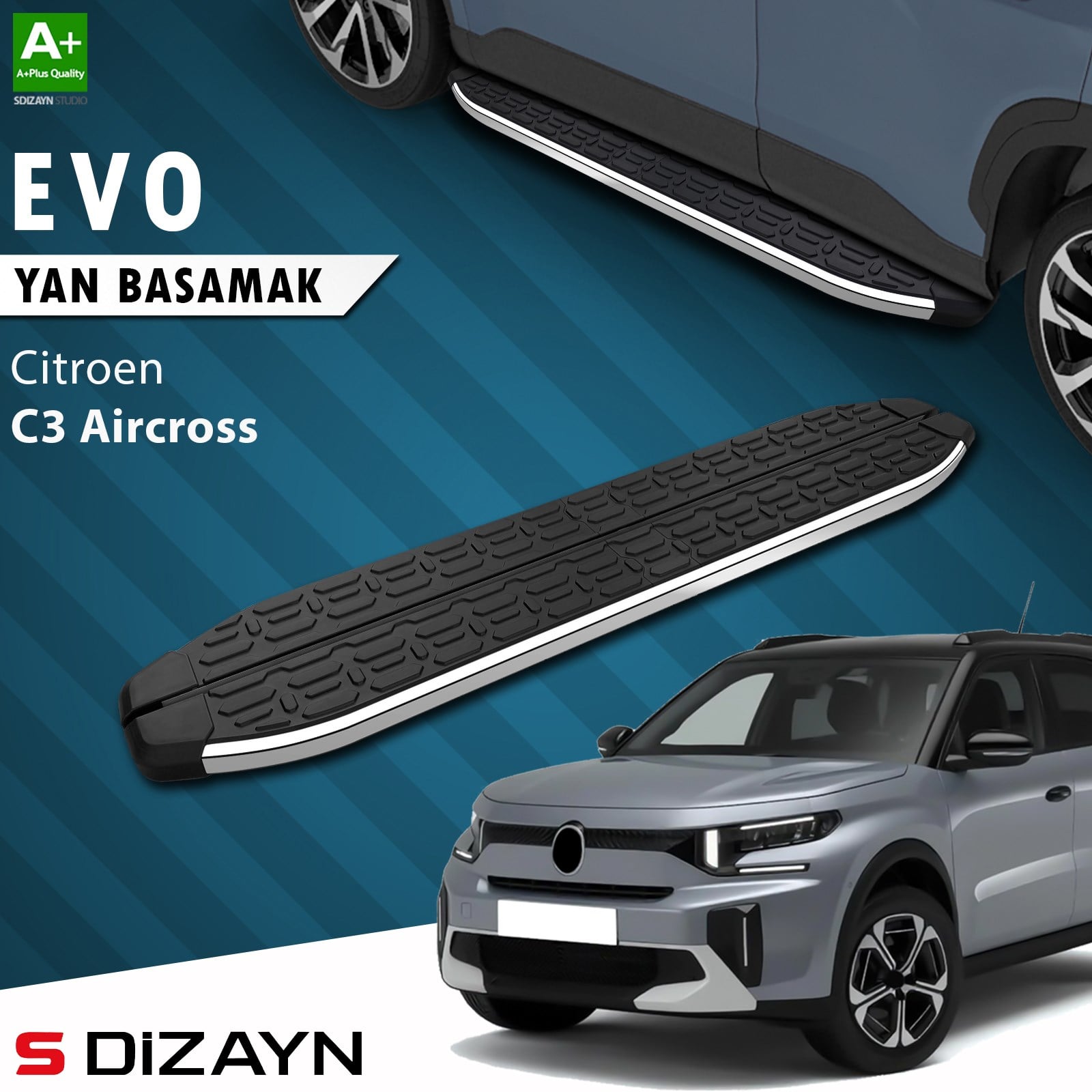 S-Dizayn Citroen C3 Aircross 2 Evo Krom Yan Basamak 183 Cm 2024 Üzeri A+ Kalite