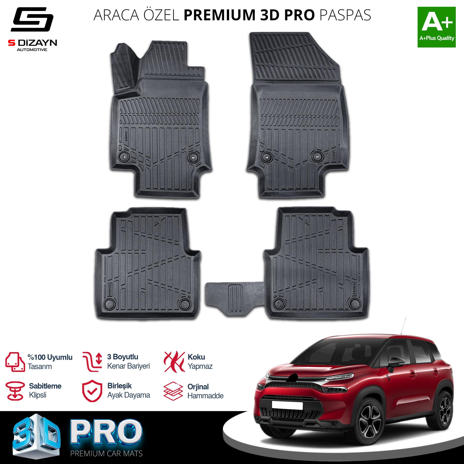 S-Dizayn Citroen C3 Aircross 3D Pro Havuzlu Paspas 2017-2024 A+ Kalite