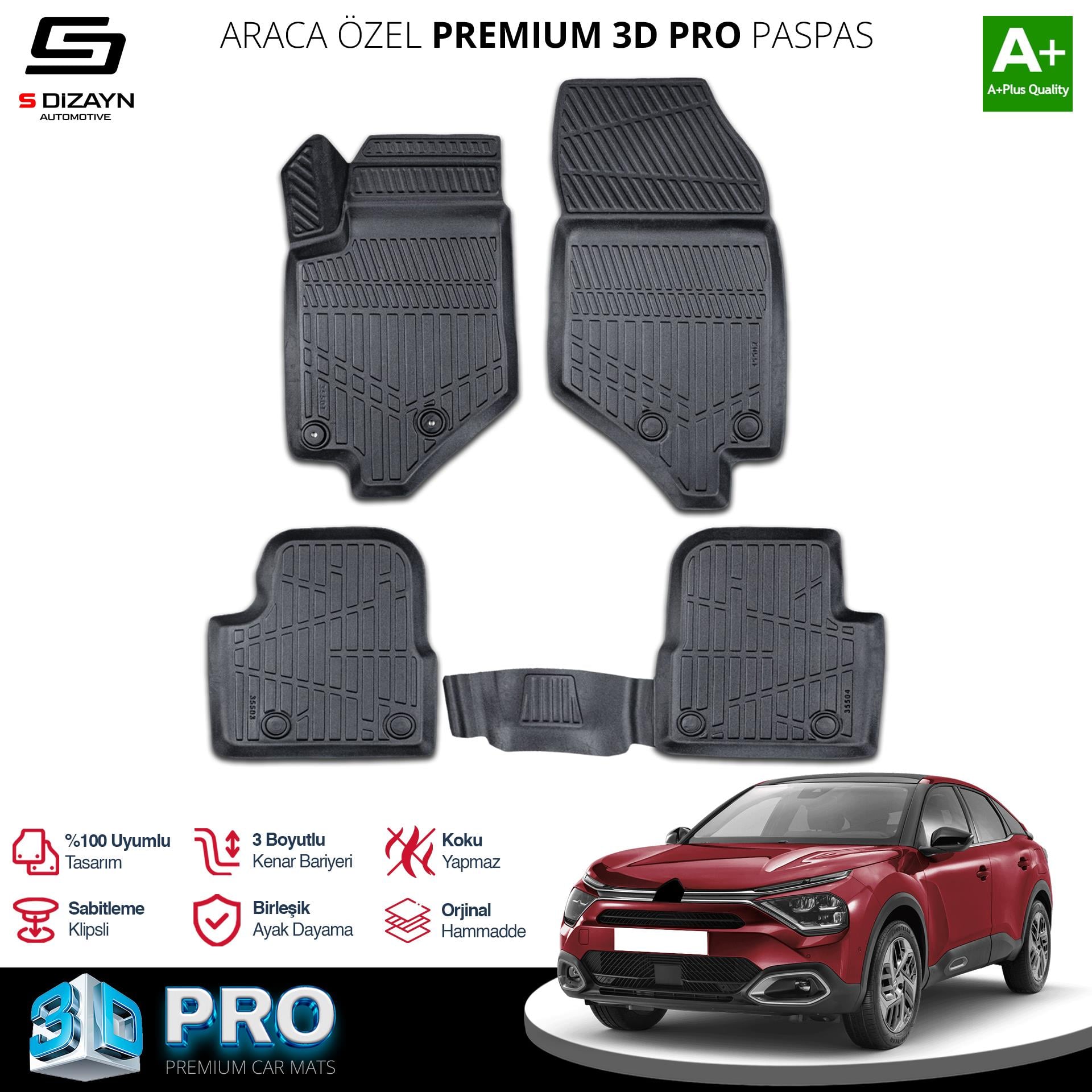 S-Dizayn Citroen C4 3D Pro Havuzlu Paspas 2021 Üzeri A+ Kalite