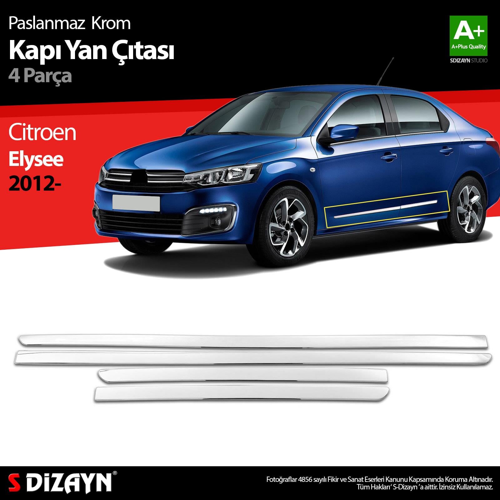 S-Dizayn Citroen Elysee Krom Kapı Yan Çıtası 4 Prç 2012-2017