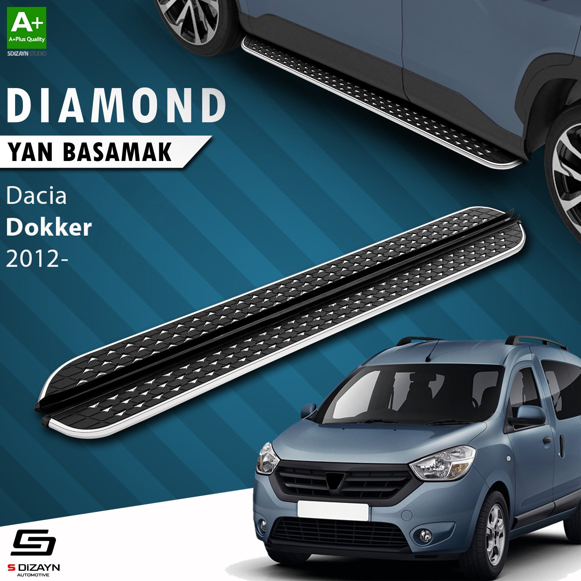 S-Dizayn Dacia Dokker Diamond Krom Yan Basamak 203 Cm 2012 Üzeri A+ Kalite