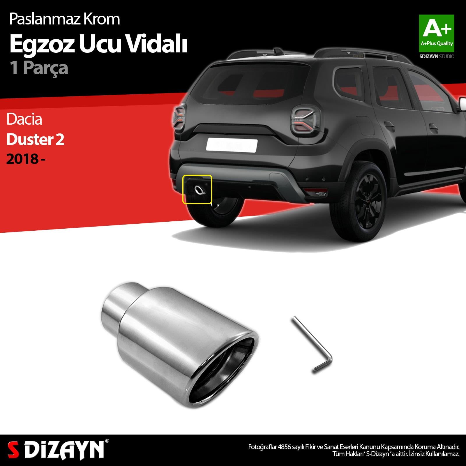 S-Dizayn Dacia Duster 2 Krom Egzoz Ucu Vidalı 60mm Çap 2018-2023