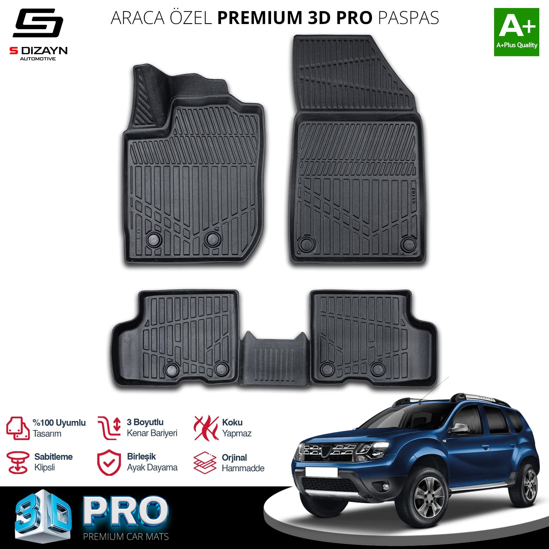 S-Dizayn Dacia Duster 3D Pro Havuzlu Paspas 2018-2022 A+ Kalite