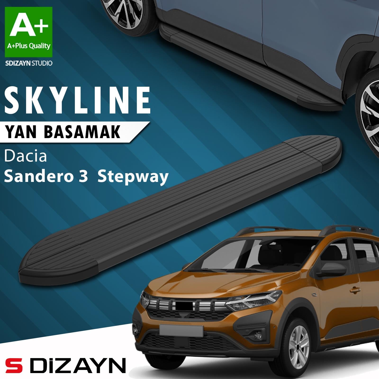 Dacia Sandero 3 Stepway Skyline Siyah Yan Basamak 183 Cm 2020 Üzeri A+ Kalite