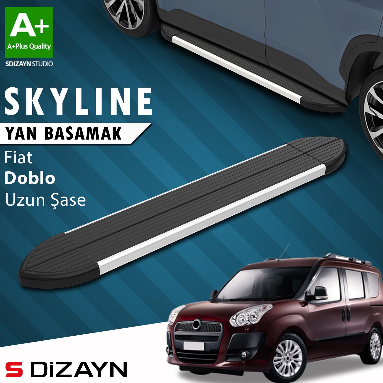 Fiat Doblo 2 Uzun Şase Skyline Aluminyum Yan Basamak 223 Cm 2010-2023 A+ Kalite