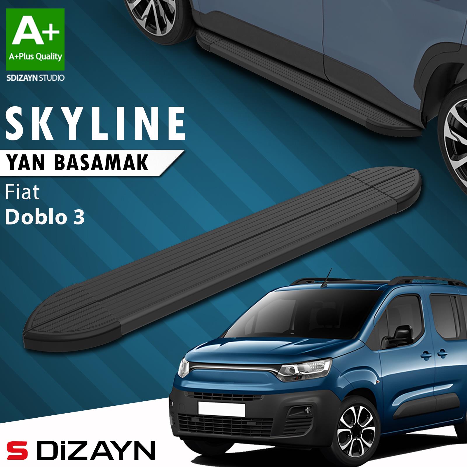 Fiat Doblo 3 Kısa Şase Skyline Siyah Yan Basamak 203 Cm 2023 Üzeri A+ Kalite