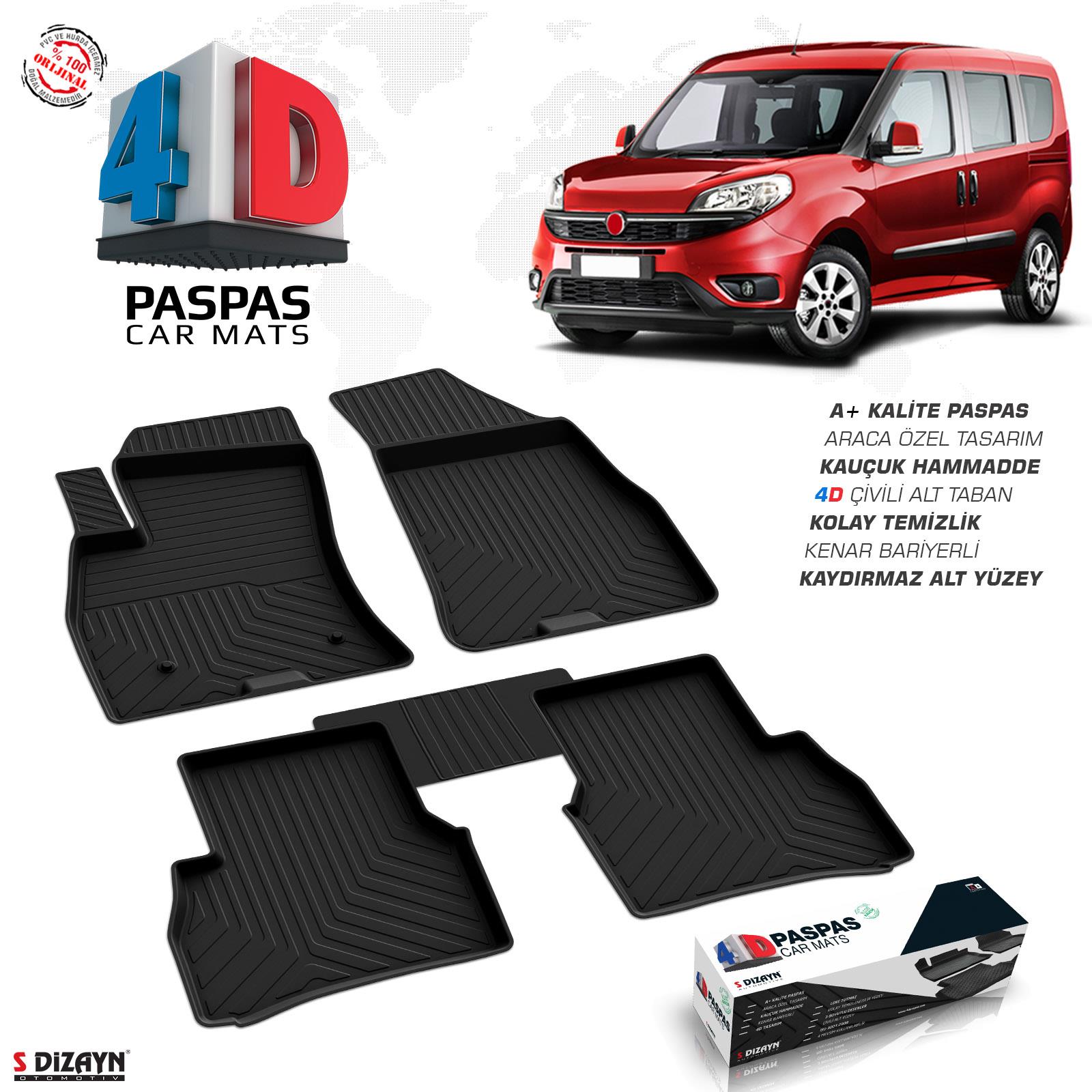 S-Dizayn Fiat Doblo 4D Havuzlu Paspas 2010 ve Üzeri A+Kalite