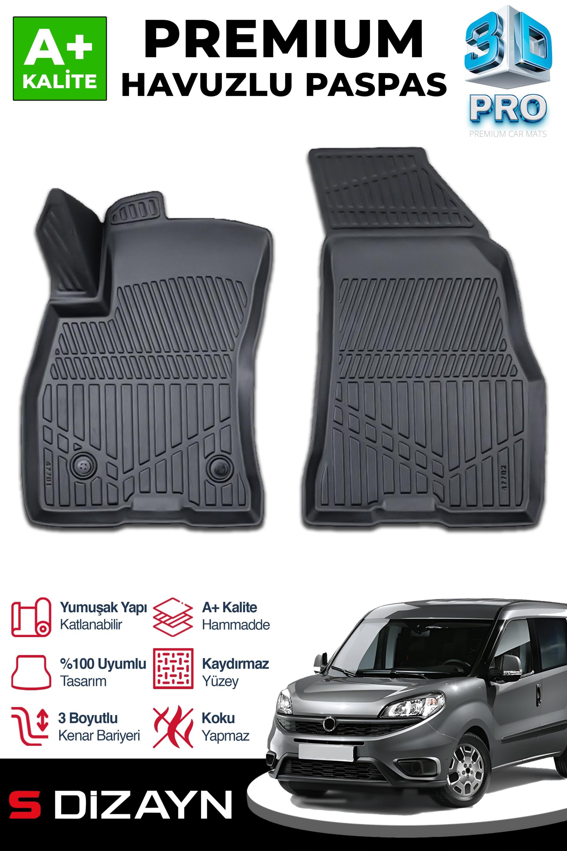 S-Dizayn Fiat Doblo Panelvan 3D Pro Havuzlu Ön 2li Paspas 2010-2023 A+ Kalite