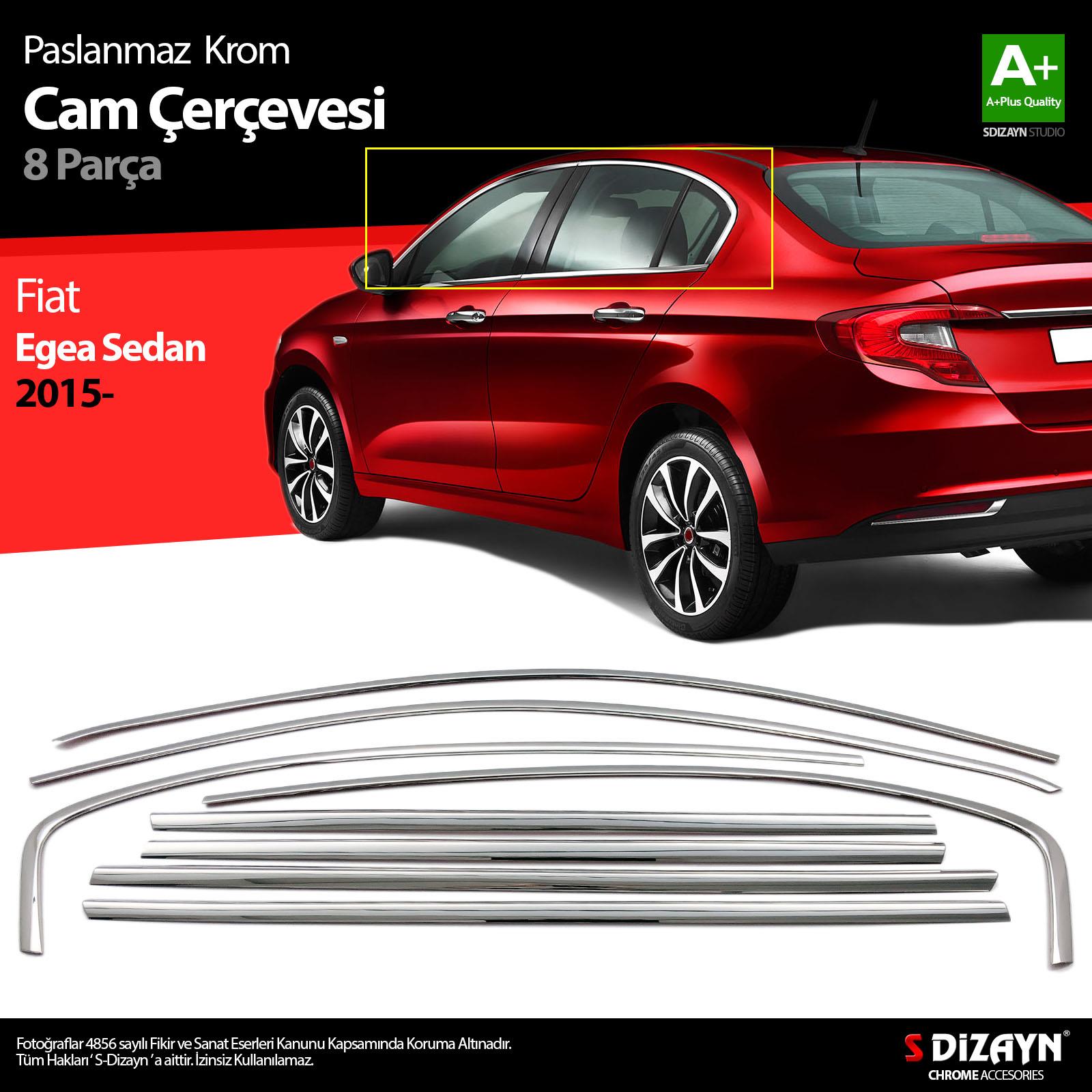 S-Dizayn Fiat Egea SD Krom Cam Çerçevesi 8 Prç. 2015 Üzeri A+ Kalite