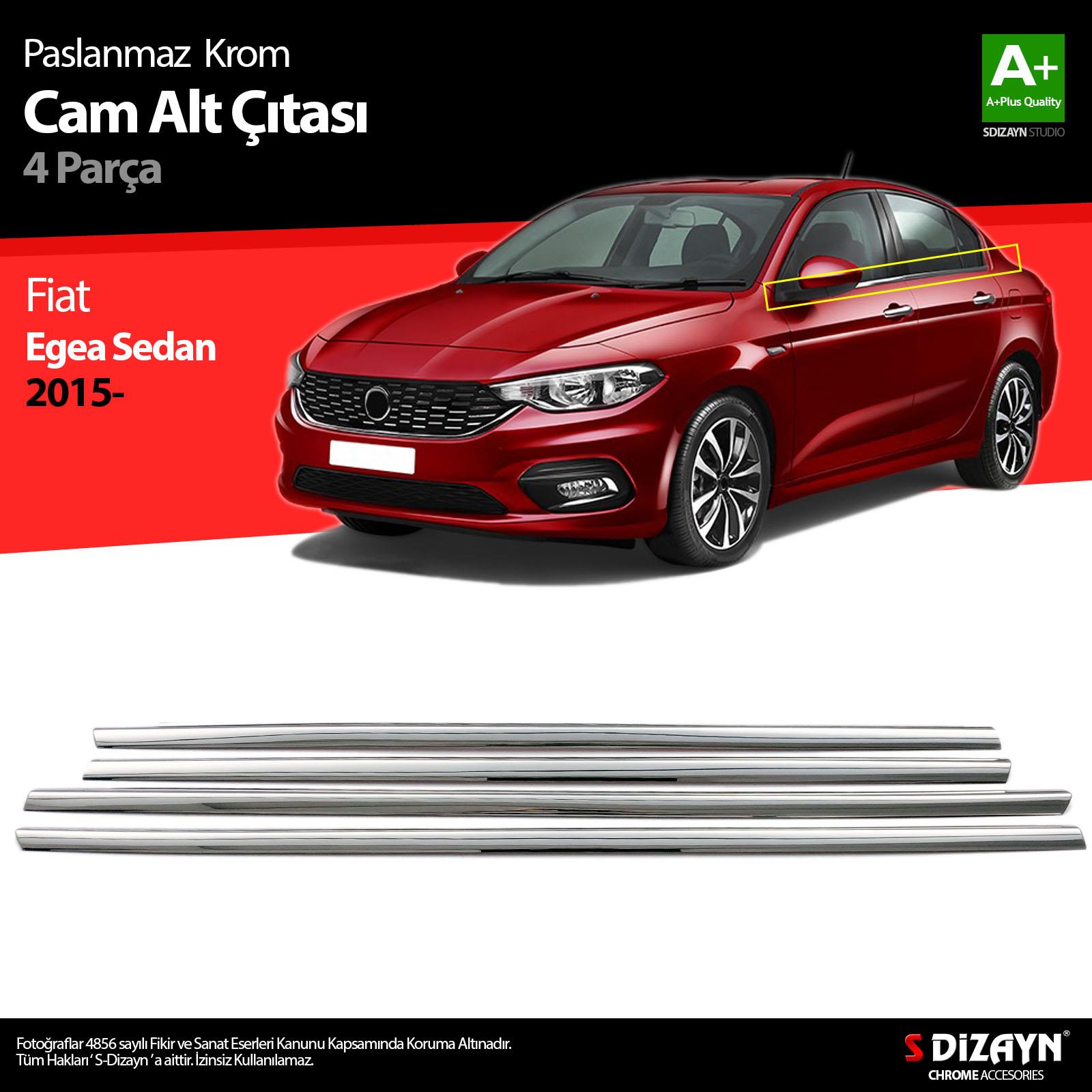 S-Dizayn Fiat Egea SD Krom Cam Çıtası 4 Prç. 2015 Üzeri (Mat Krom) A+ Kalite