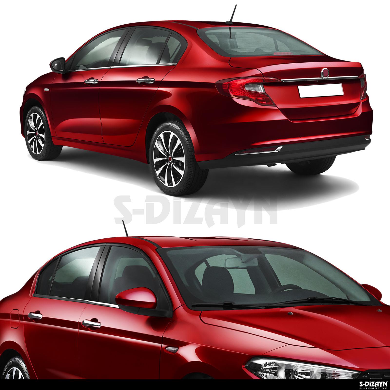 S-Dizayn Fiat Egea SD Krom Cam Çıtası 4 Prç. 2015 Üzeri (Mat Krom) A+ Kalite