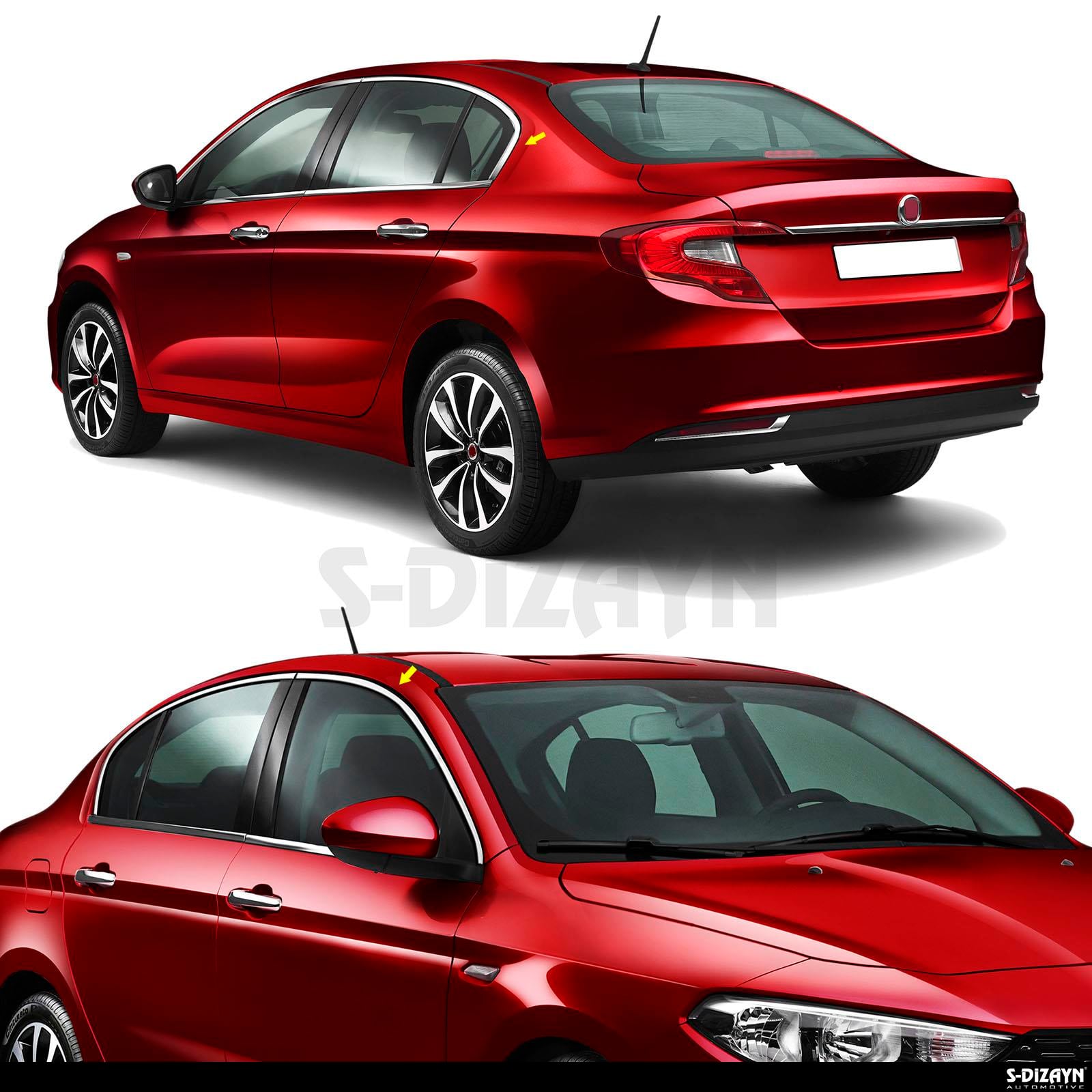 S-Dizayn Fiat Egea SD Krom Cam Üst Çıtası 4 Prç. 2015 Üzeri (Mat Krom) A+ Kalite