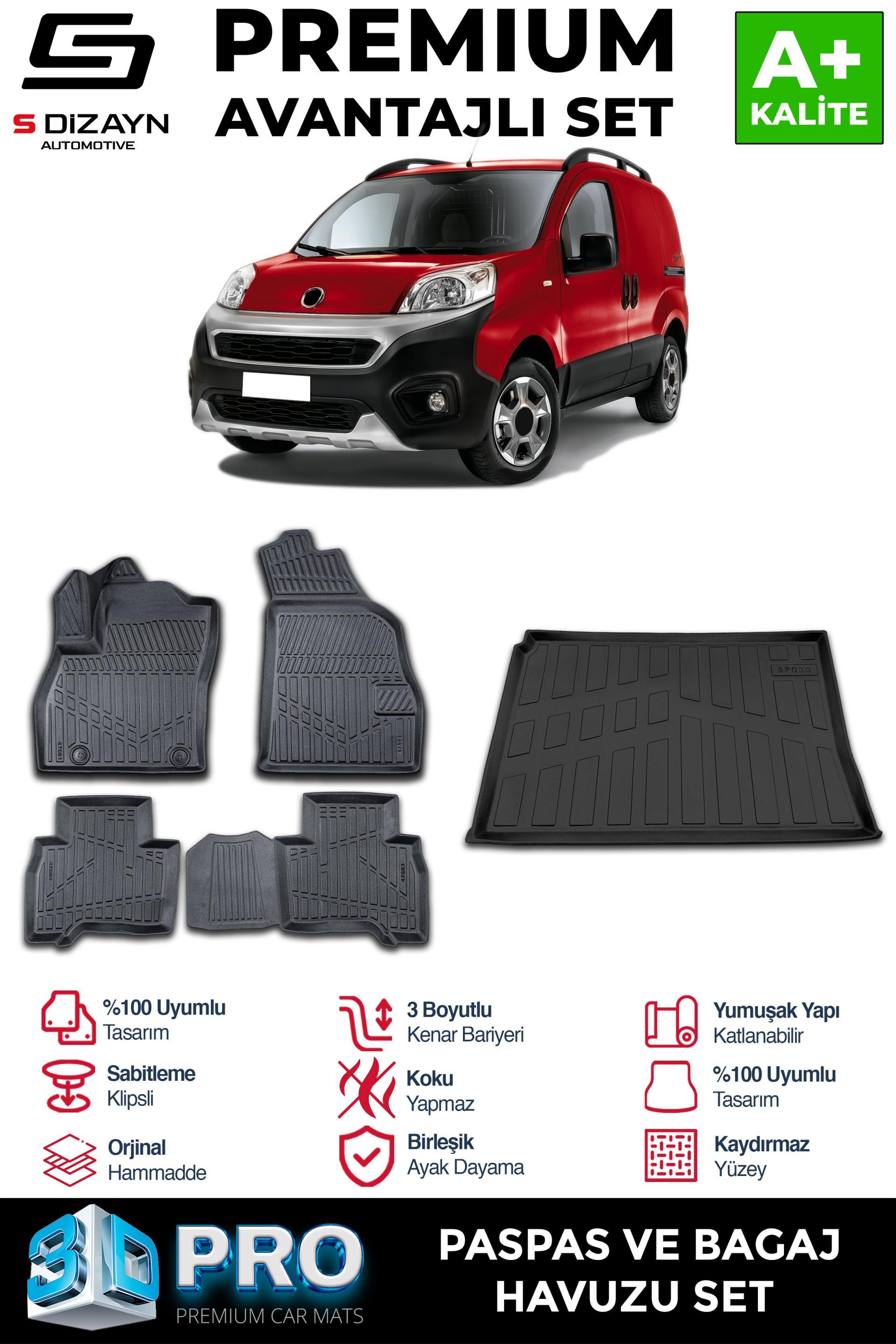 S-Dizayn Fiat Fiorino 3D Pro Havuzlu Paspas ve Bagaj Havuzu Seti (2li SET) 2008-2023 A+ Kalite