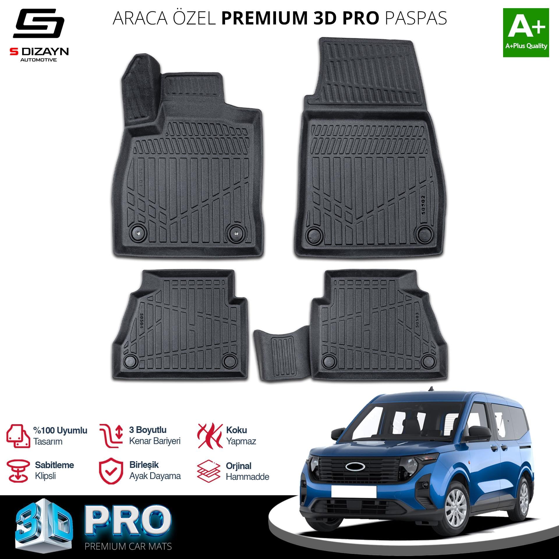S-Dizayn Ford Courier 3D Pro Havuzlu Paspas 2023 Üzeri A+ Kalite