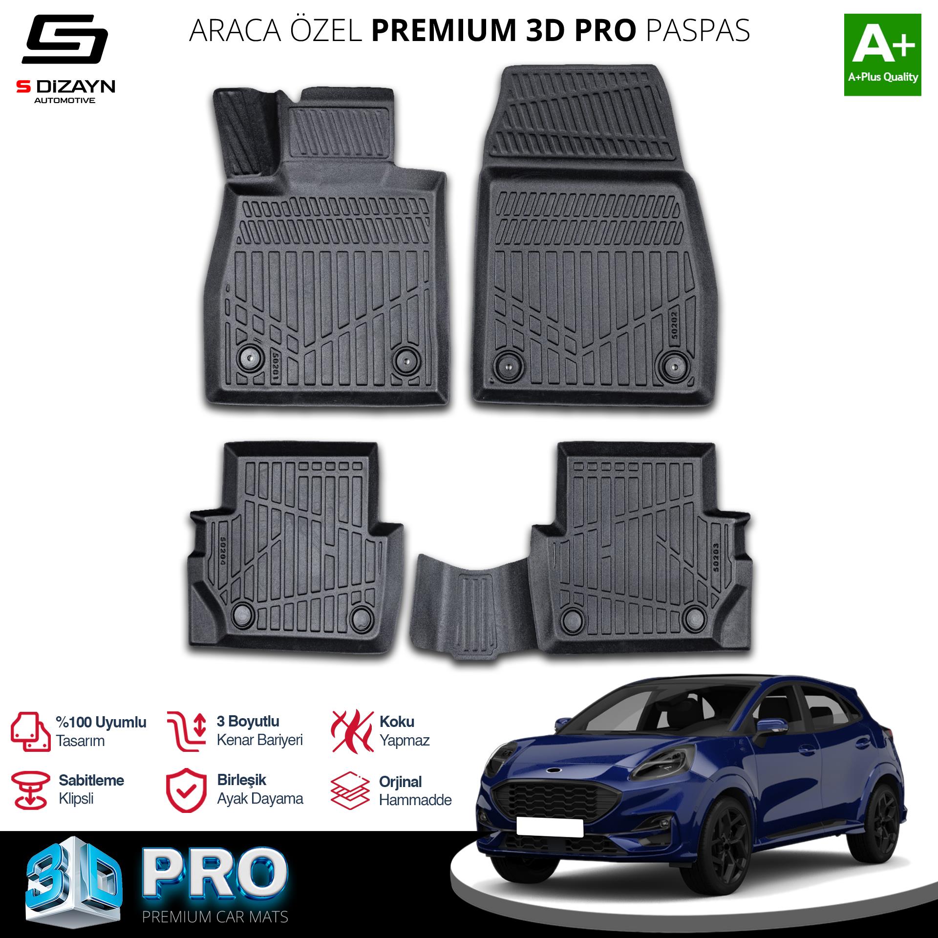 S-Dizayn Ford Puma 3D Pro Havuzlu Paspas 2019 Üzeri A+ Kalite