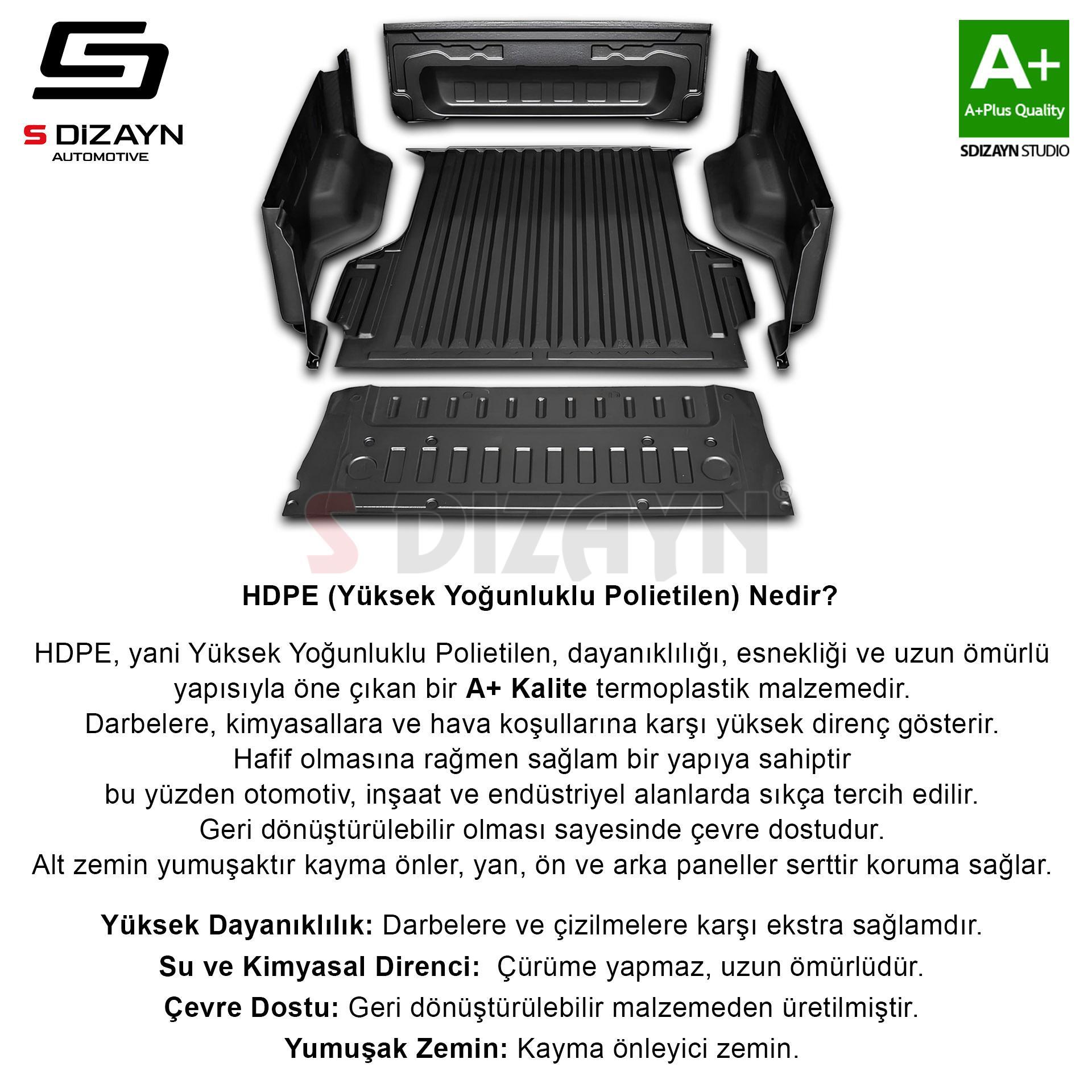 S-Dizayn Ford Ranger 4 HDPE Kasa Havuzu Kaplaması 5 Prç. 2023 Üzeri A+ Kalite