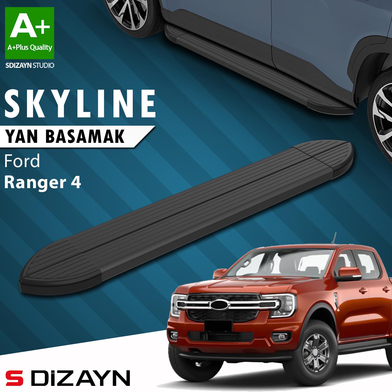 Ford Ranger 4 Skyline Siyah Yan Basamak 203 Cm 2023 Üzeri A+ Kalite