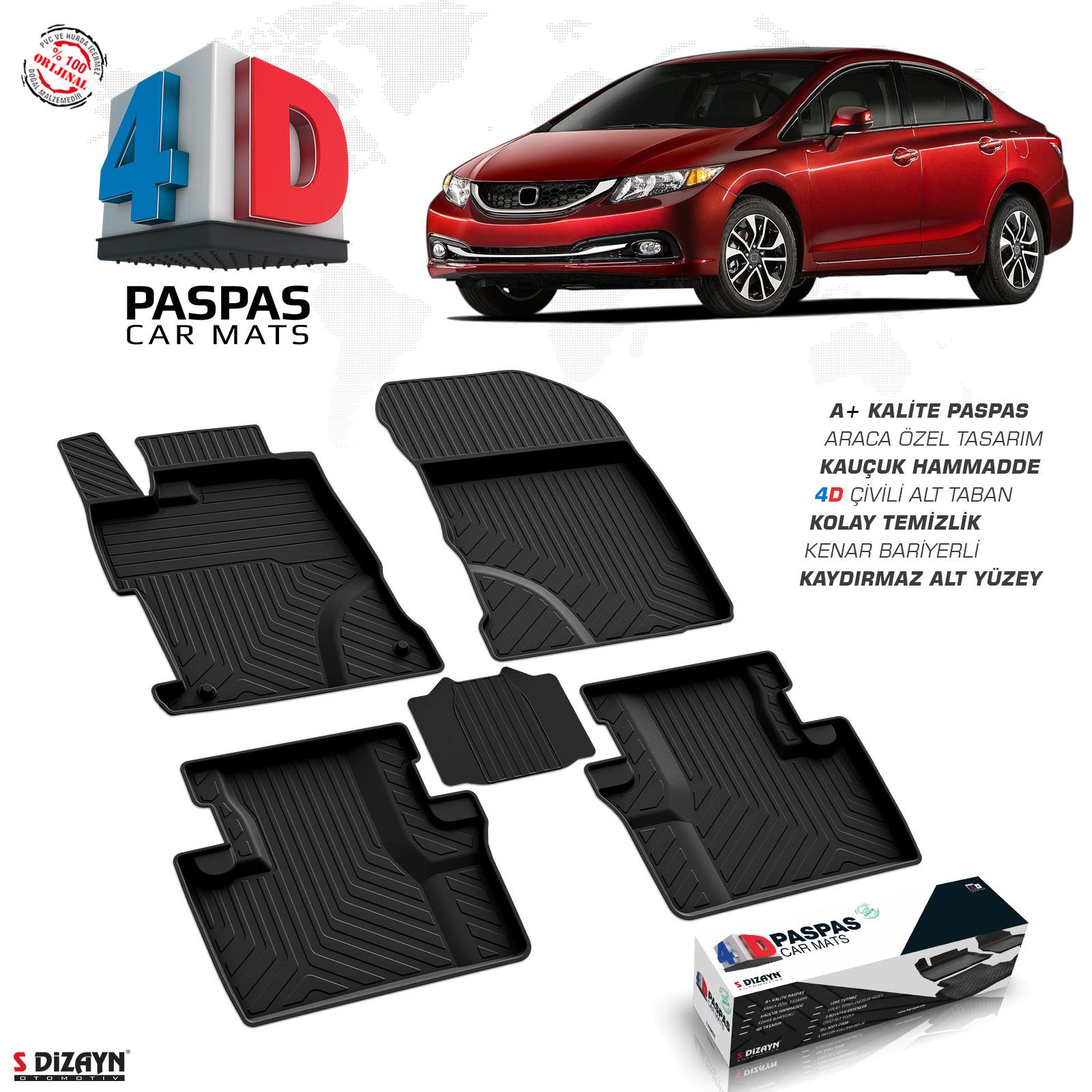 S-Dizayn Honda Civic SD 4D Havuzlu Paspas 2012-2016 A+Kalite