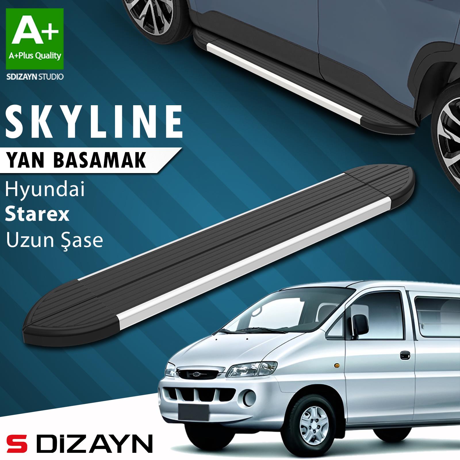 Hyundai H-1 Starex Uzun Şase Skyline Aluminyum Yan Basamak 213 Cm 1998-2007 A+ Kalite