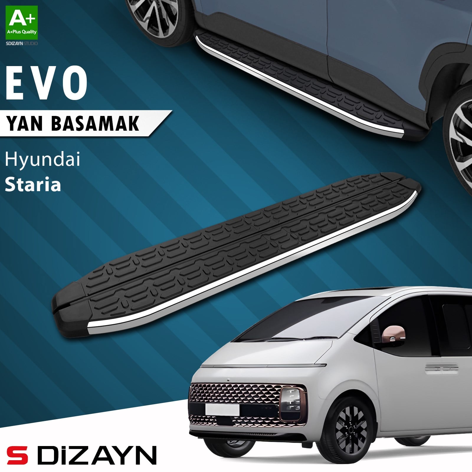 S-Dizayn Hyundai Staria Evo Krom Yan Basamak 233 Cm 2021 Üzeri A+ Kalite