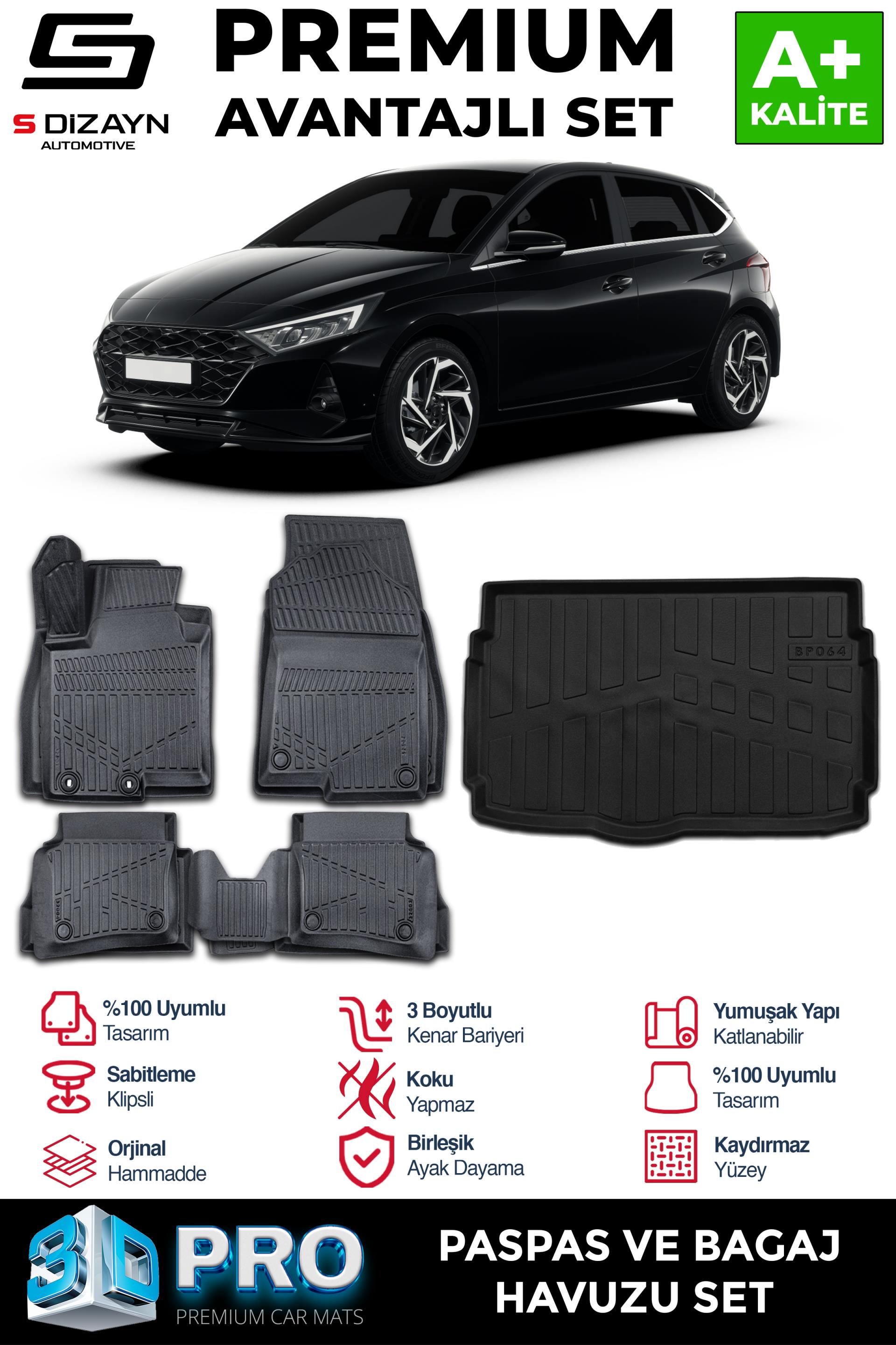 S-Dizayn Hyundai i20 3D Pro Havuzlu Paspas ve Bagaj Havuzu Seti (2li SET) 2020 Üzeri A+ Kalite