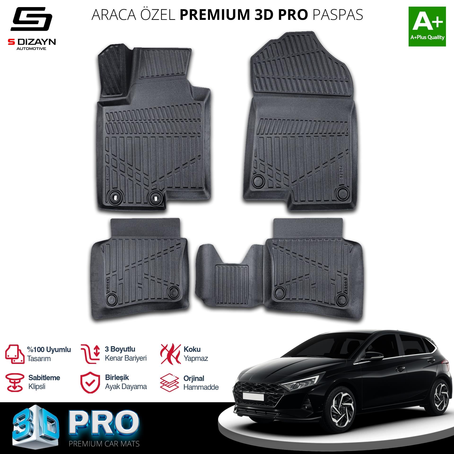 S-Dizayn Hyundai i20 3D Pro Havuzlu Paspas 2020 Üzeri A+ Kalite