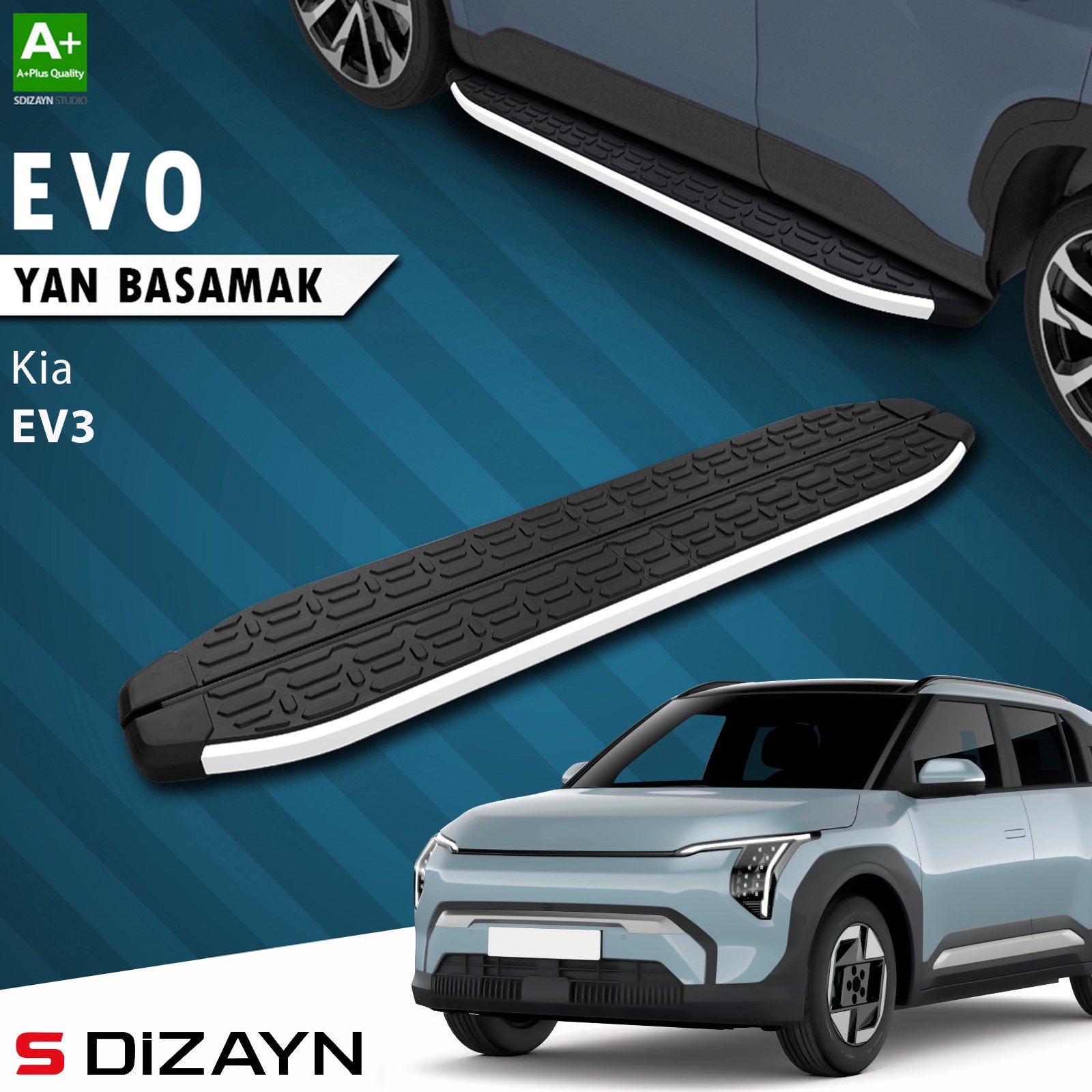 S-Dizayn Kia EV3 Evo Aluminyum Yan Basamak 183 Cm 2025 Üzeri A+ Kalite