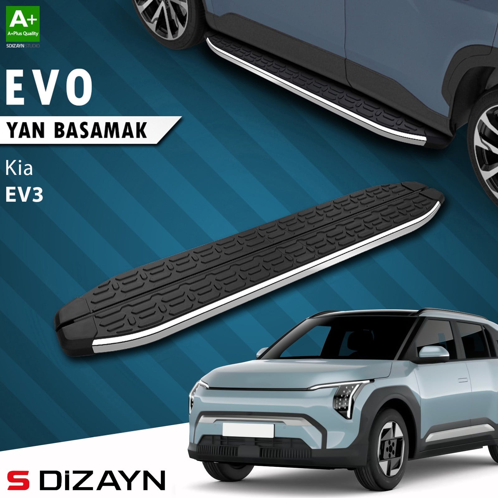 S-Dizayn Kia EV3 Evo Krom Yan Basamak 183 Cm 2025 Üzeri A+ Kalite