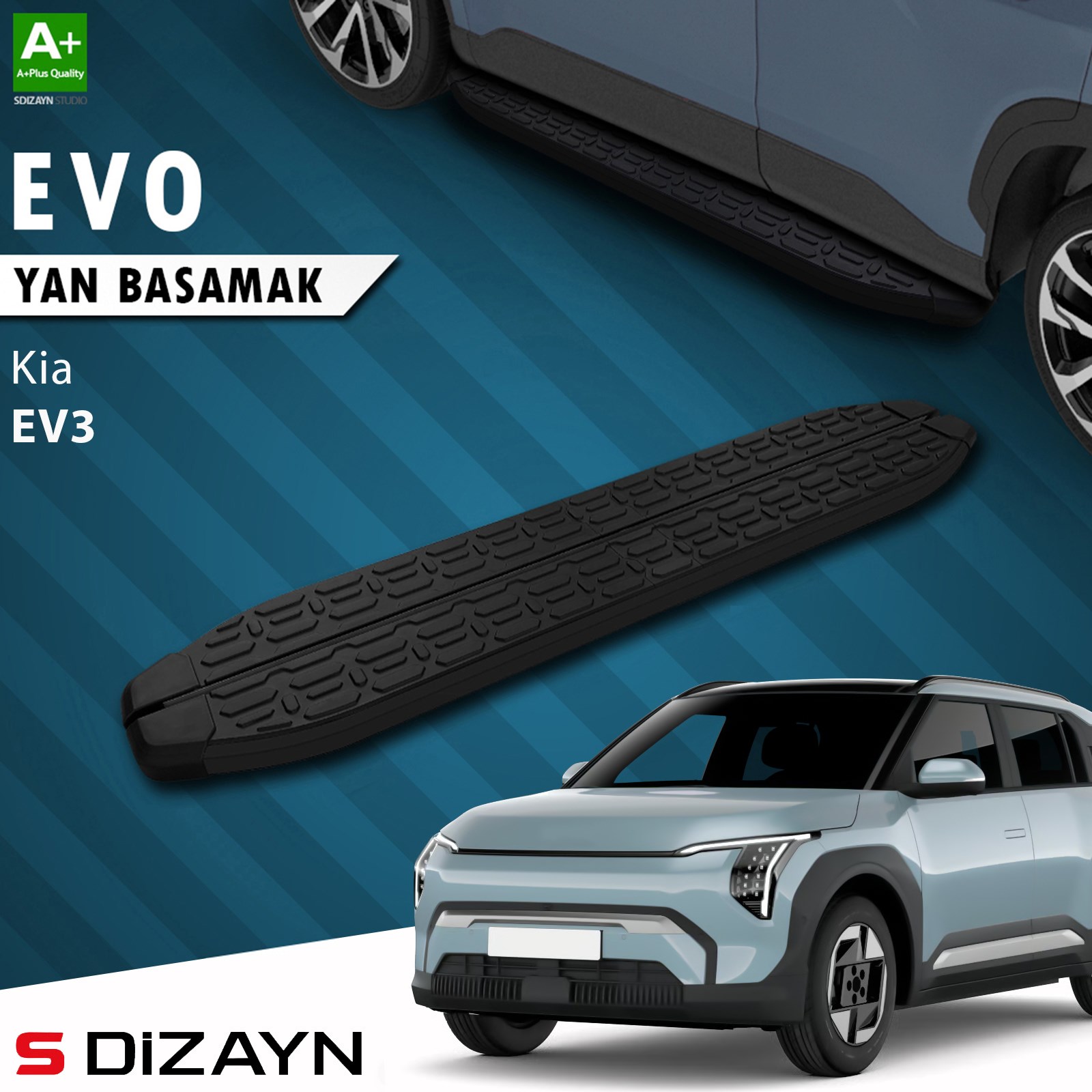 S-Dizayn Kia EV3 Evo Siyah Yan Basamak 183 Cm 2025 Üzeri A+ Kalite