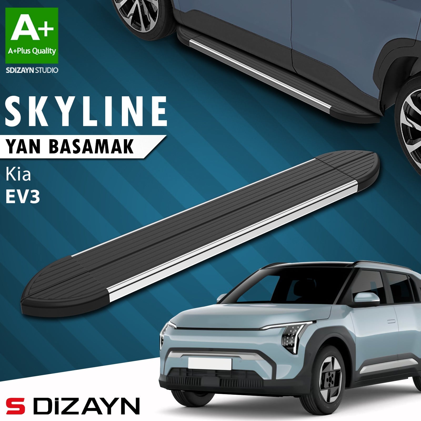 S-Dizayn Kia EV3 Skyline Krom Yan Basamak 183 Cm 2025 Üzeri A+ Kalite
