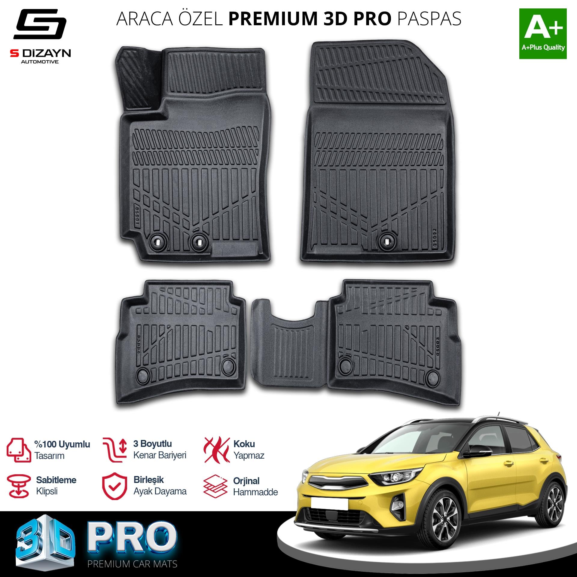 S-Dizayn Kia Stonic 3D Pro Havuzlu Paspas 2017 Üzeri A+ Kalite