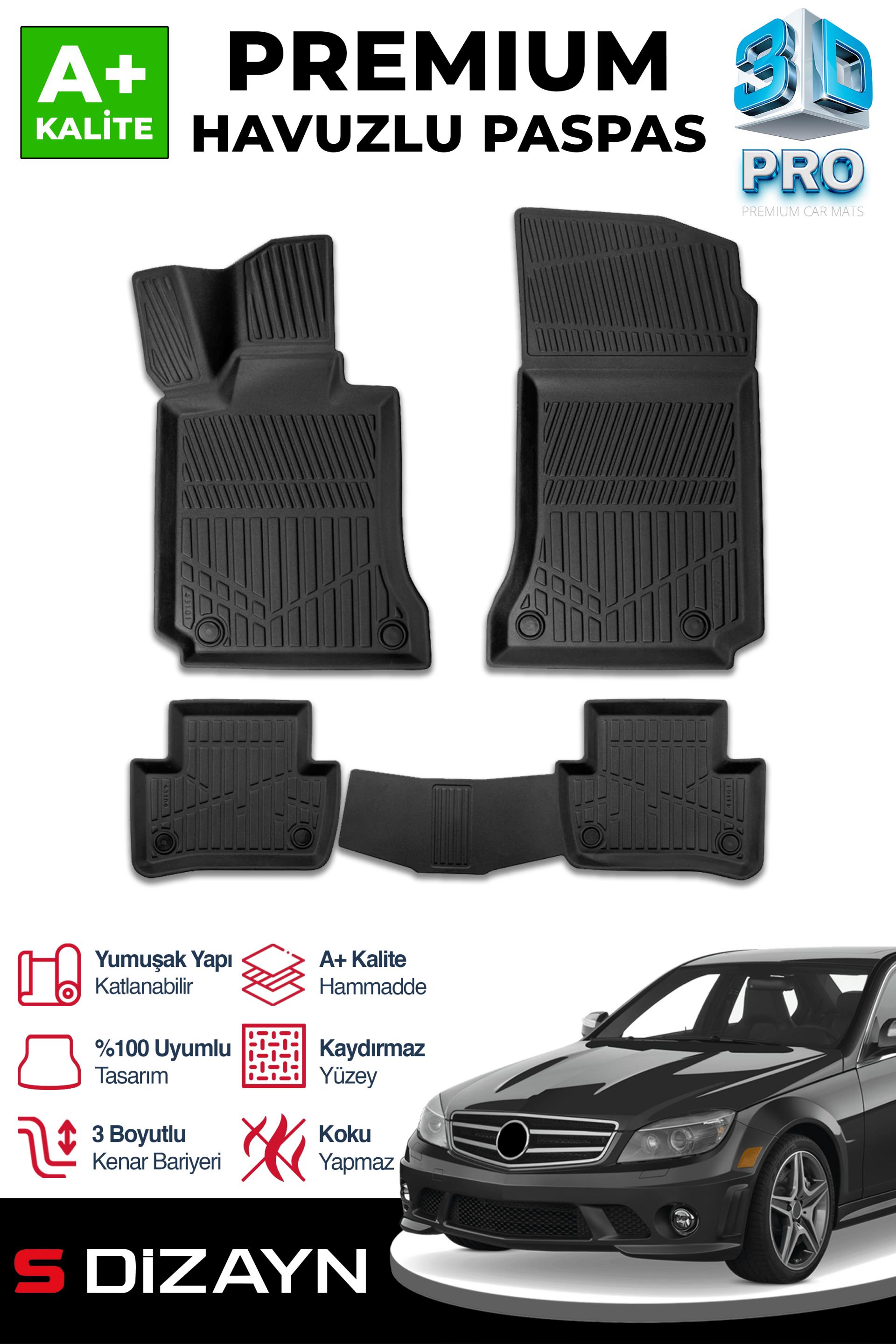 S-Dizayn Mercedes C Serisi W204 3D Pro Havuzlu Paspas 2007-2014 A+ Kalite