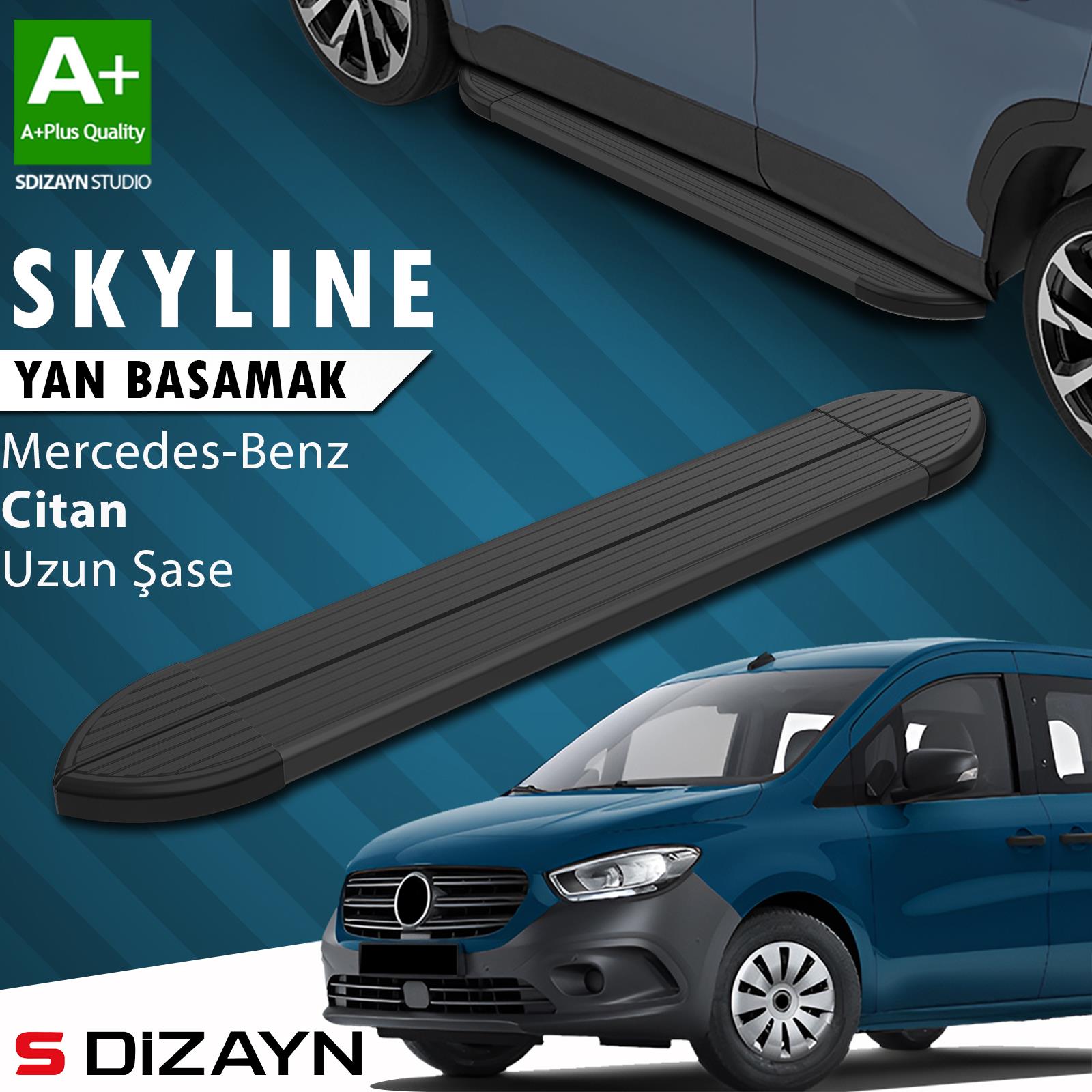 Mercedes Citan Uzun Şase Skyline Siyah Yan Basamak 223 Cm 2012-2021 A+ Kalite