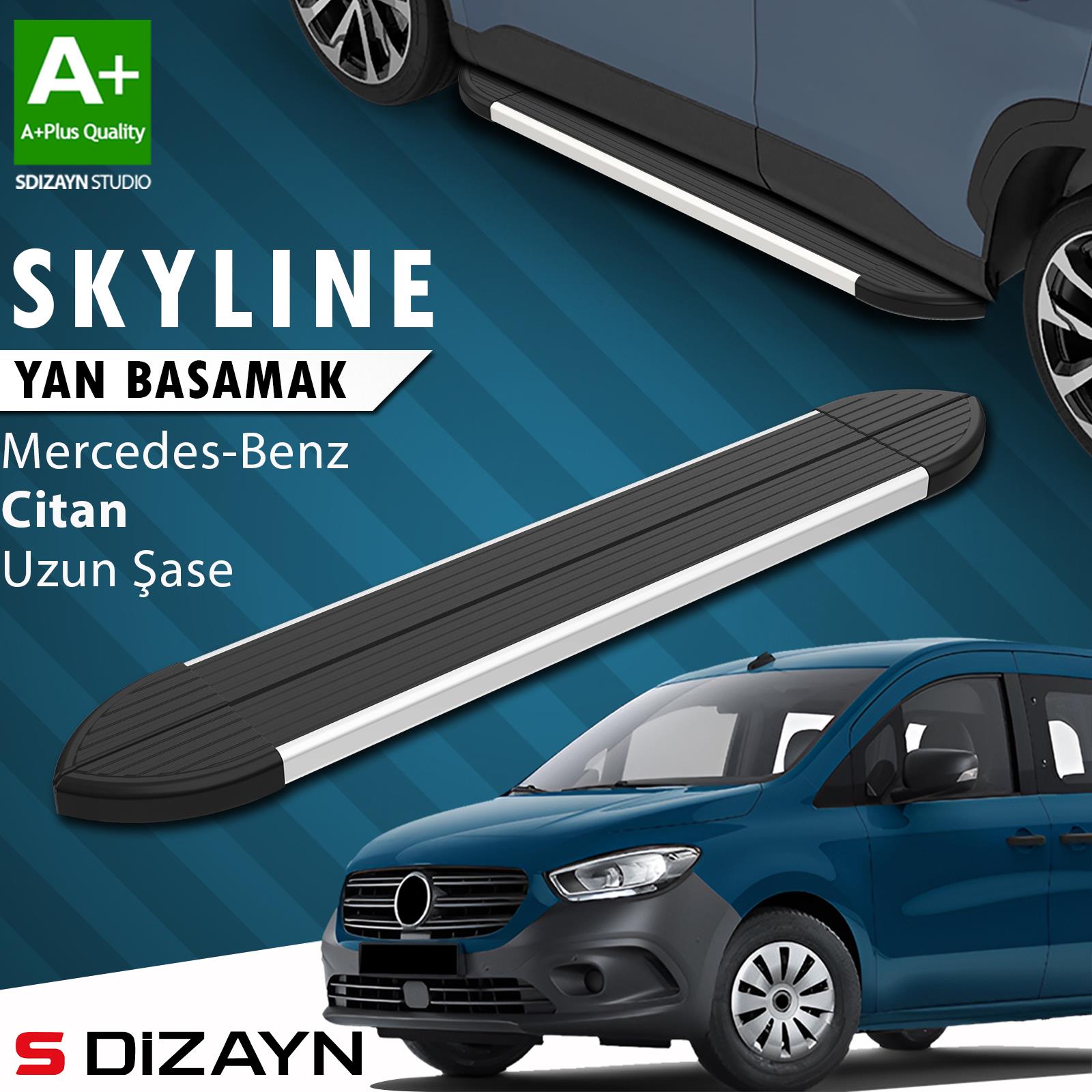 Mercedes Citan Uzun Şase Skyline Aluminyum Yan Basamak 223 Cm 2012-2021 A+ Kalite