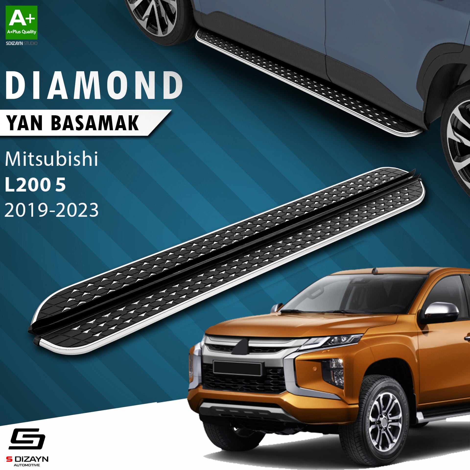 S-Dizayn Mitsubishi L200 5 Makyajlı Diamond Krom Yan Basamak 203 Cm 2019-2023 A+ Kalite