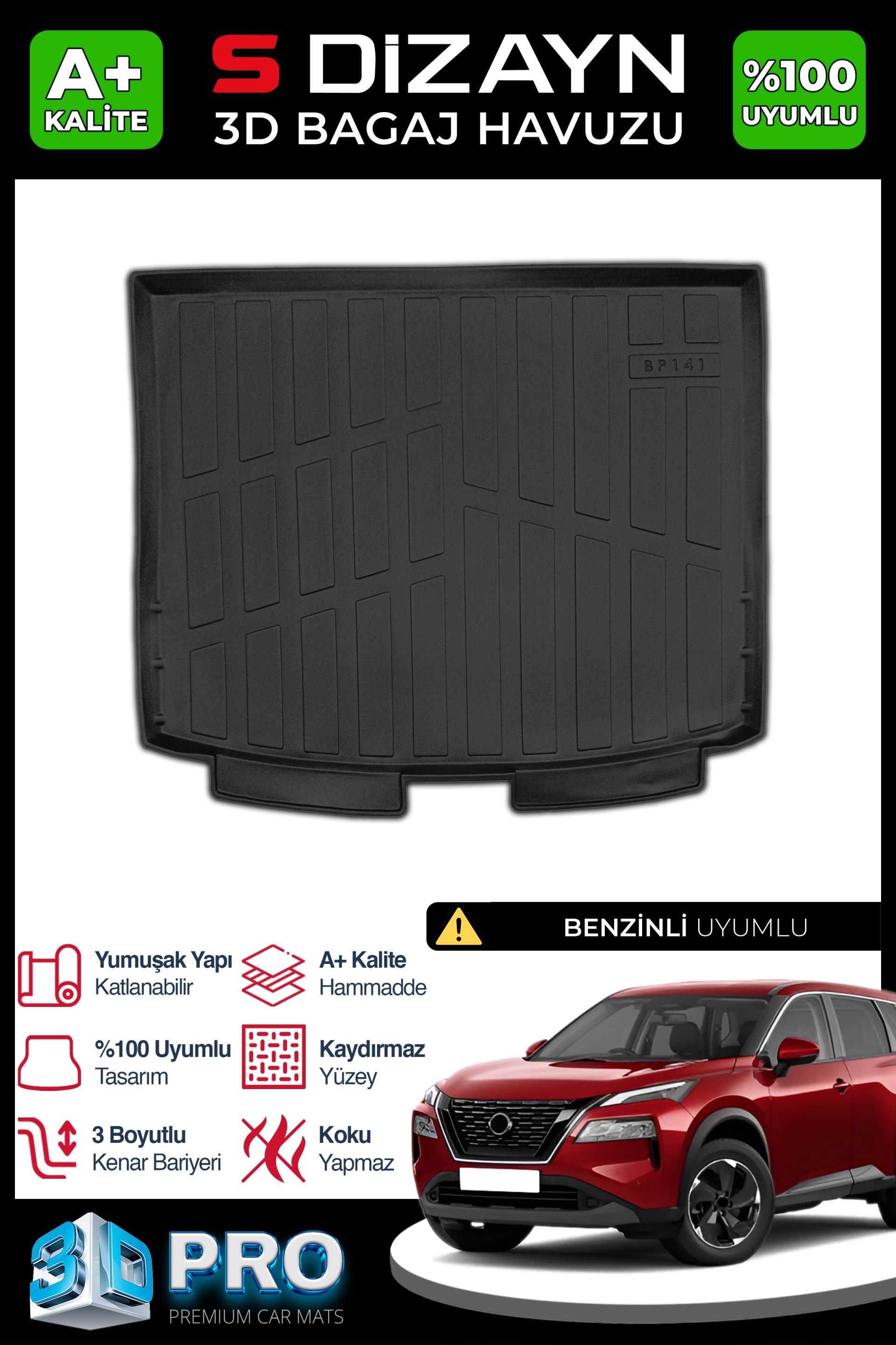 S-Dizayn Nissan X-Trail Benzinli 3D Pro Bagaj Havuzu 2022 Üzeri A+ Kalite