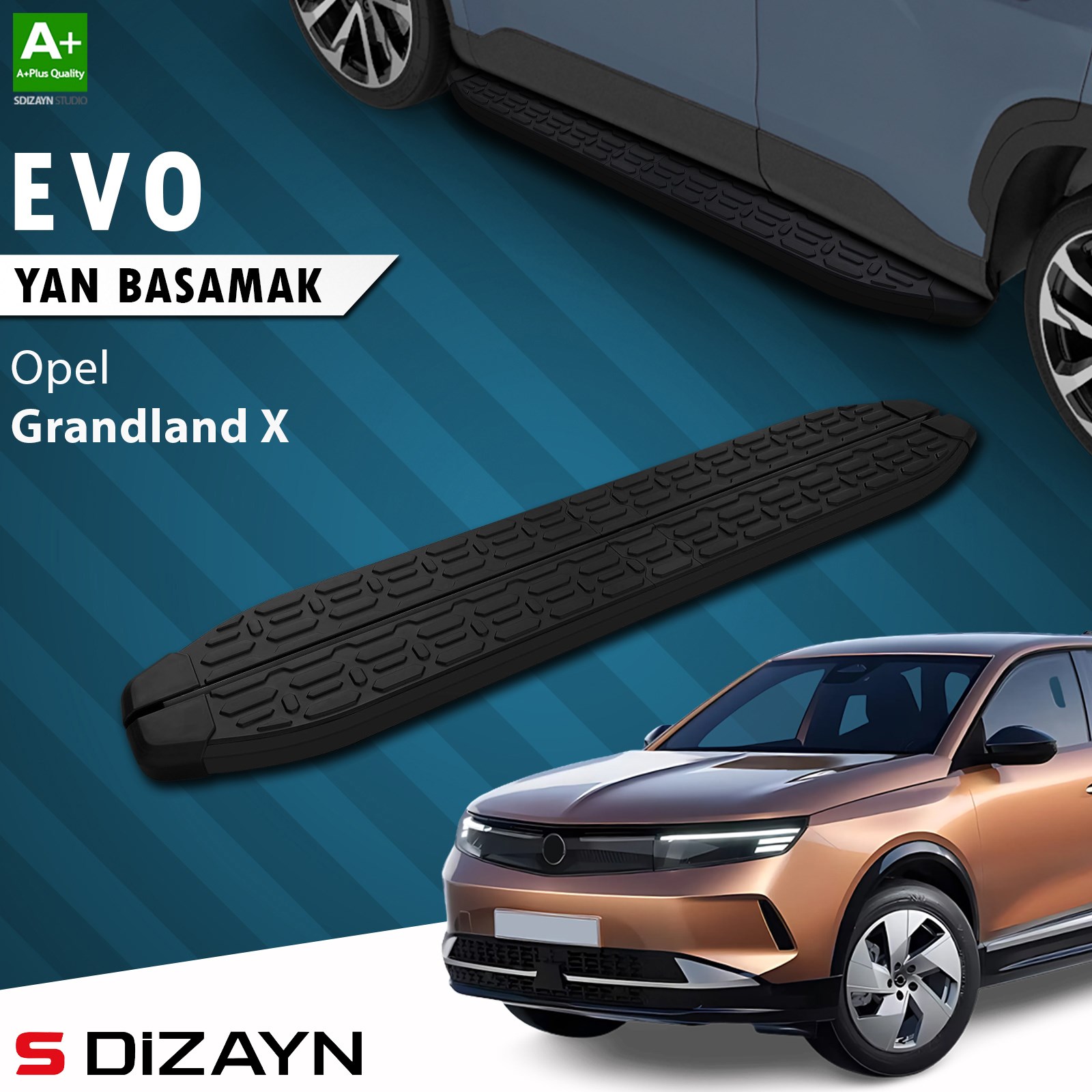 S-Dizayn Opel Grandland 2 Elektrikli Evo Siyah Yan Basamak 193 Cm 2024 Üzeri A+ Kalite