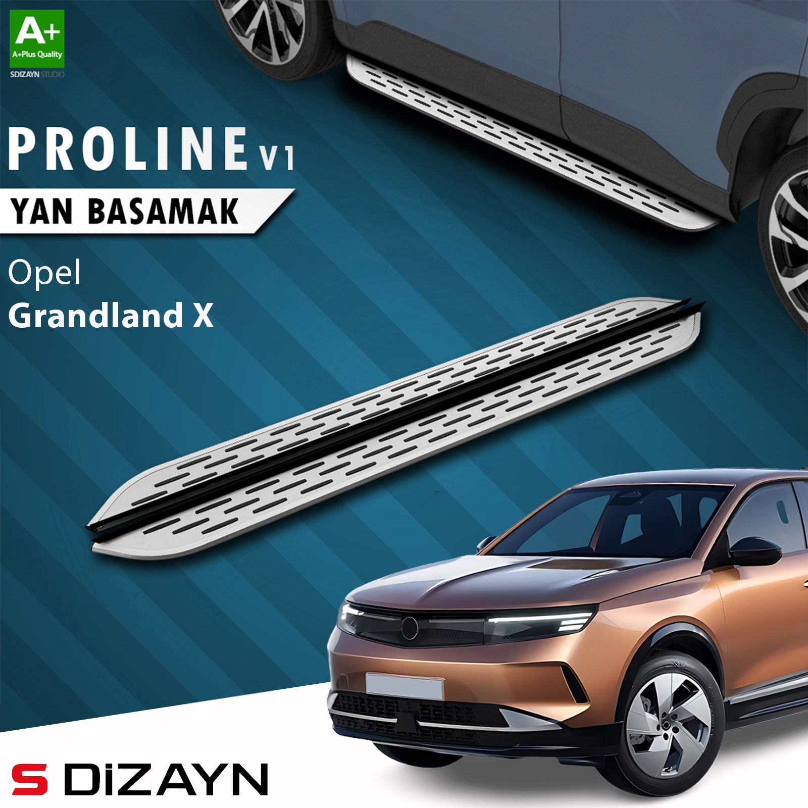 S-Dizayn Opel Grandland 2 Elektrikli OEM Still Pro V1 Aluminyum Yan Basamak 193 Cm 2024 Üzeri A+ Kalite